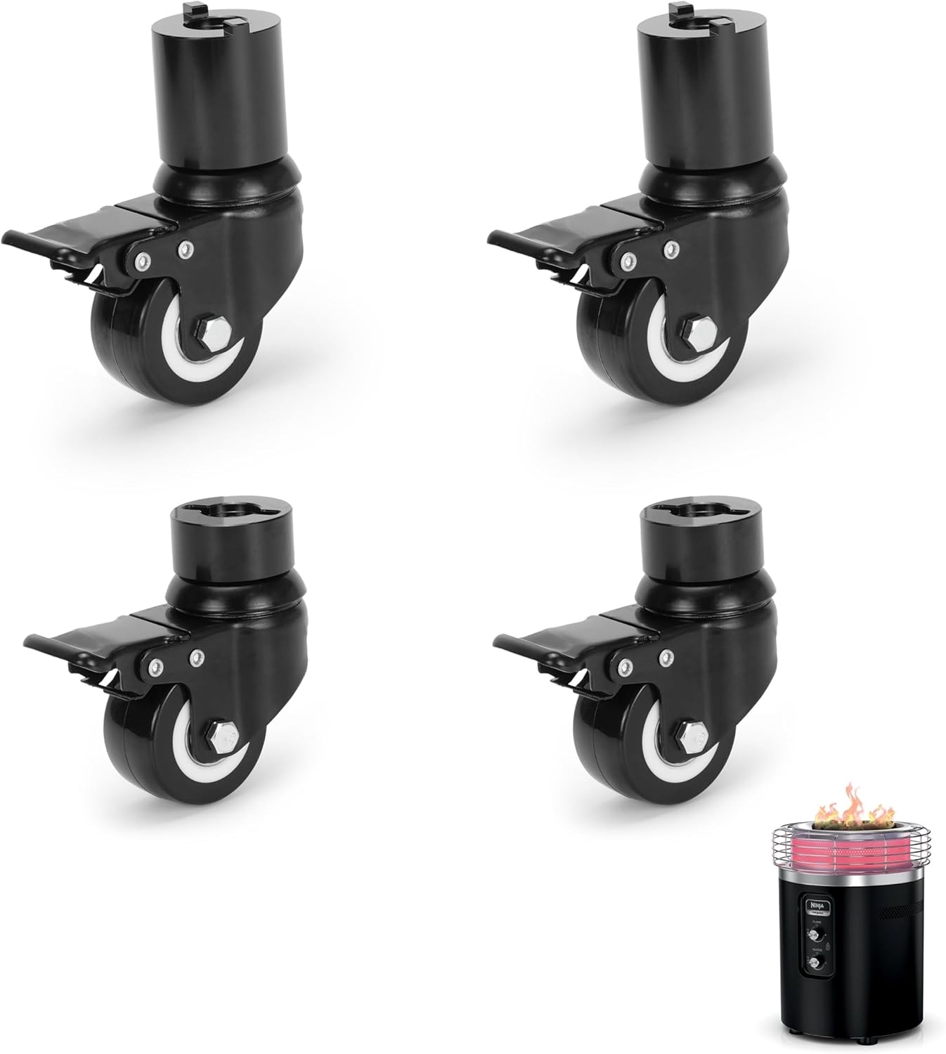 Wheel Kit for Ninja Fireside360 Outdoor Heater & Fire Pit, Caster Wheels Compatible with Ninja Fireside360, Locking Brake Wheels, Quiet Roll Wheels for Hard Surfaces