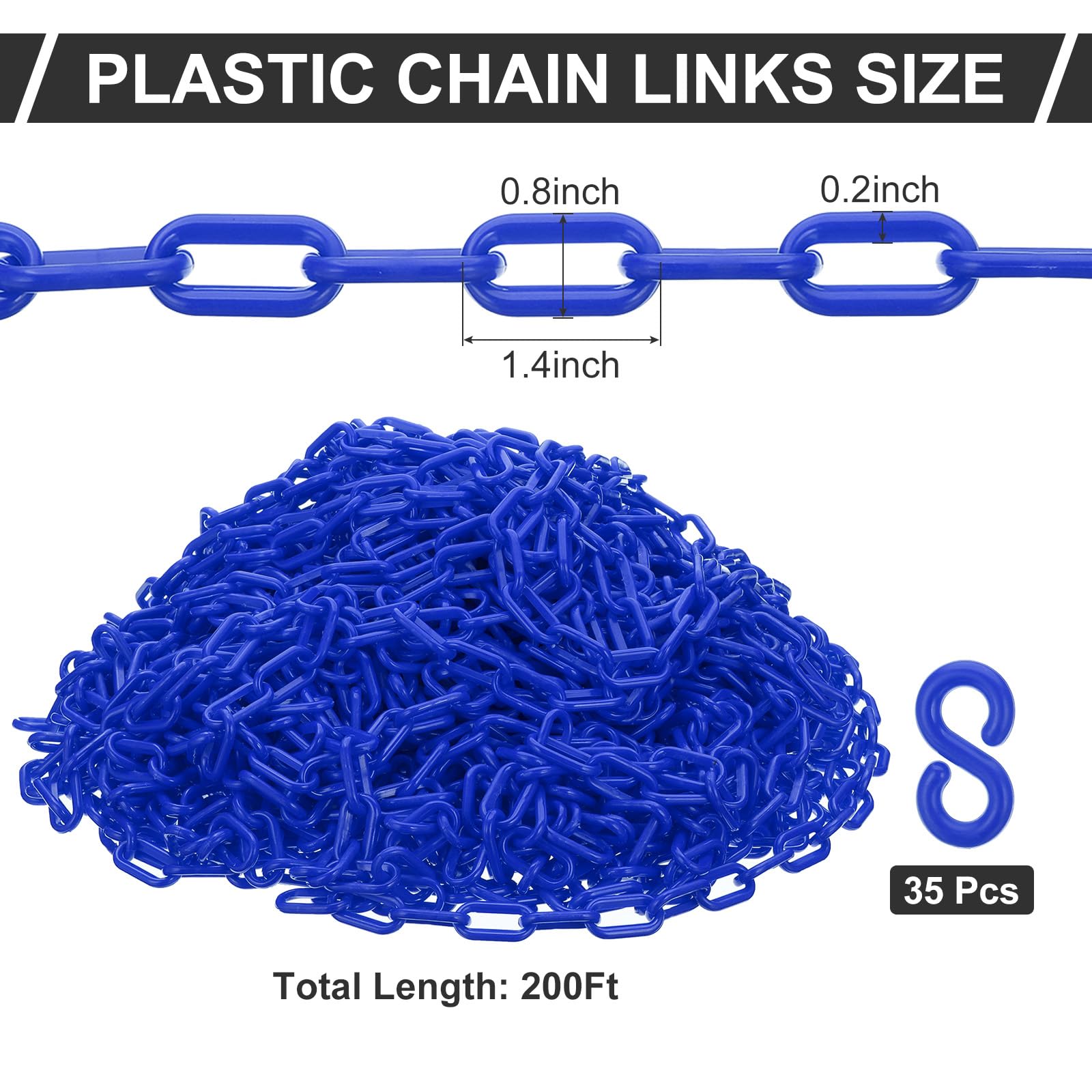 PATIKIL Enlaces de Cadena de Plástico 200 Pies de Cadenas de Seguridad | Cadenas de Plástico Azul, Cadenas de Plástico Largas, Grandes, para Barreras Control de Multitudes Espera