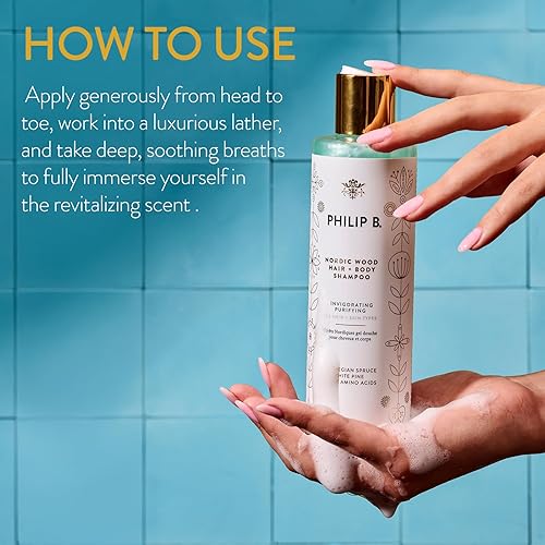 Miniatura 5 de PHILIP B Nordic Wood - Champú para el cabello + cuerpo, 11.8 onzas líquidas (11.8 fl oz), enjabona lujosamente, acondiciona mientras te deja sentir