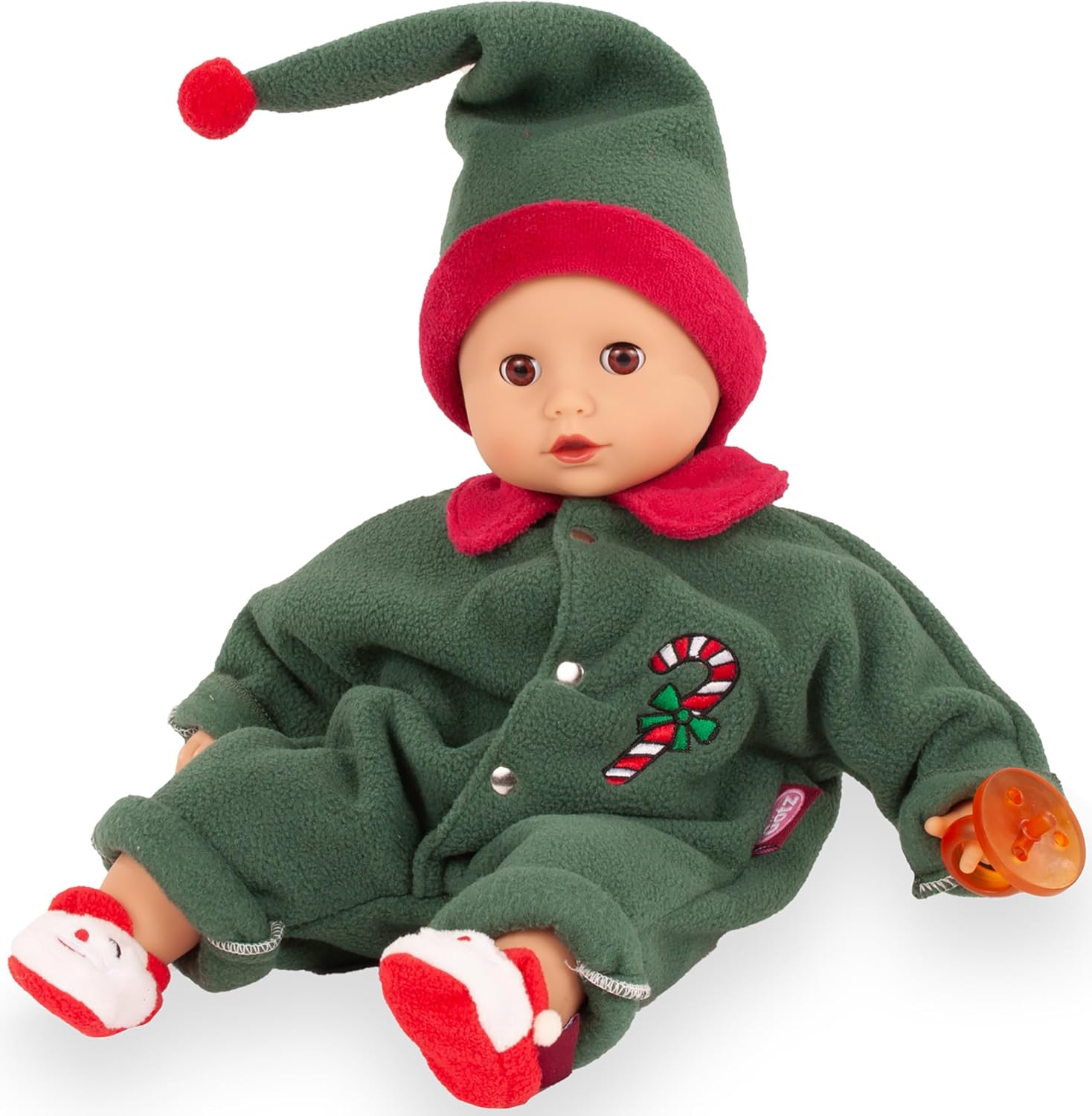 Götz 2520575 Muffin Baby Christmas Candy Doll - 33 cm Large Baby Doll with Brown Sleeping Eyes, No Hair and Soft Body - Soft Body Doll in 9-Piece Set