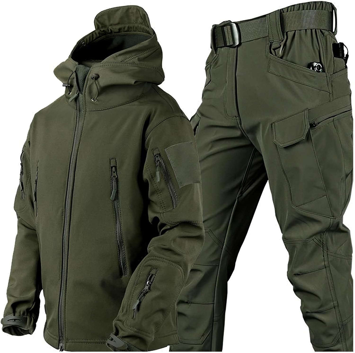 Men's Outdoor Waterproof Soft Shell Hooded Military Tactical Jacket & Pants 2pcs Outfits