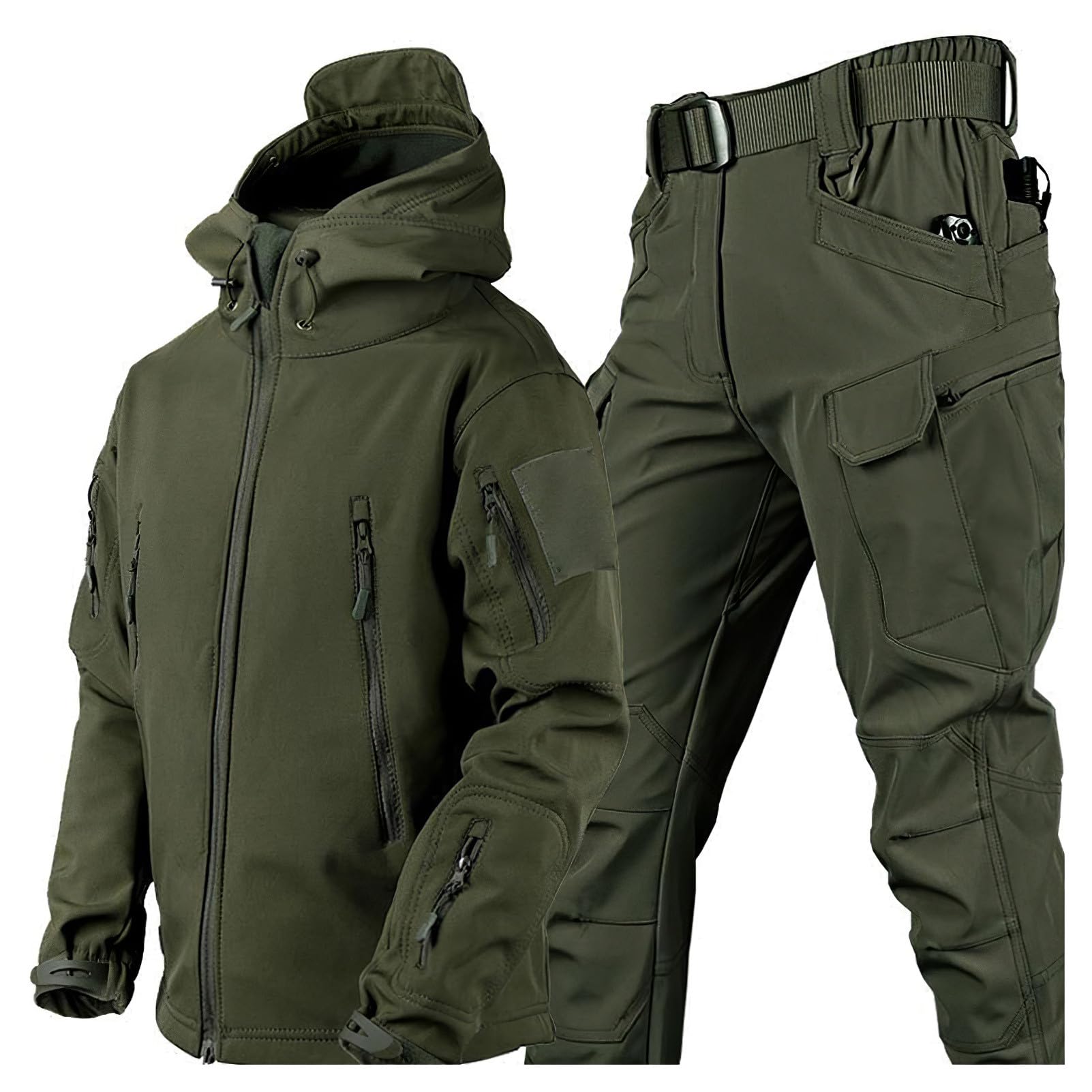 Hommes Softshell Veste Tactique à Capuchon & Pantalons Costumes pour Extérieur Pêche Randonnée Camping