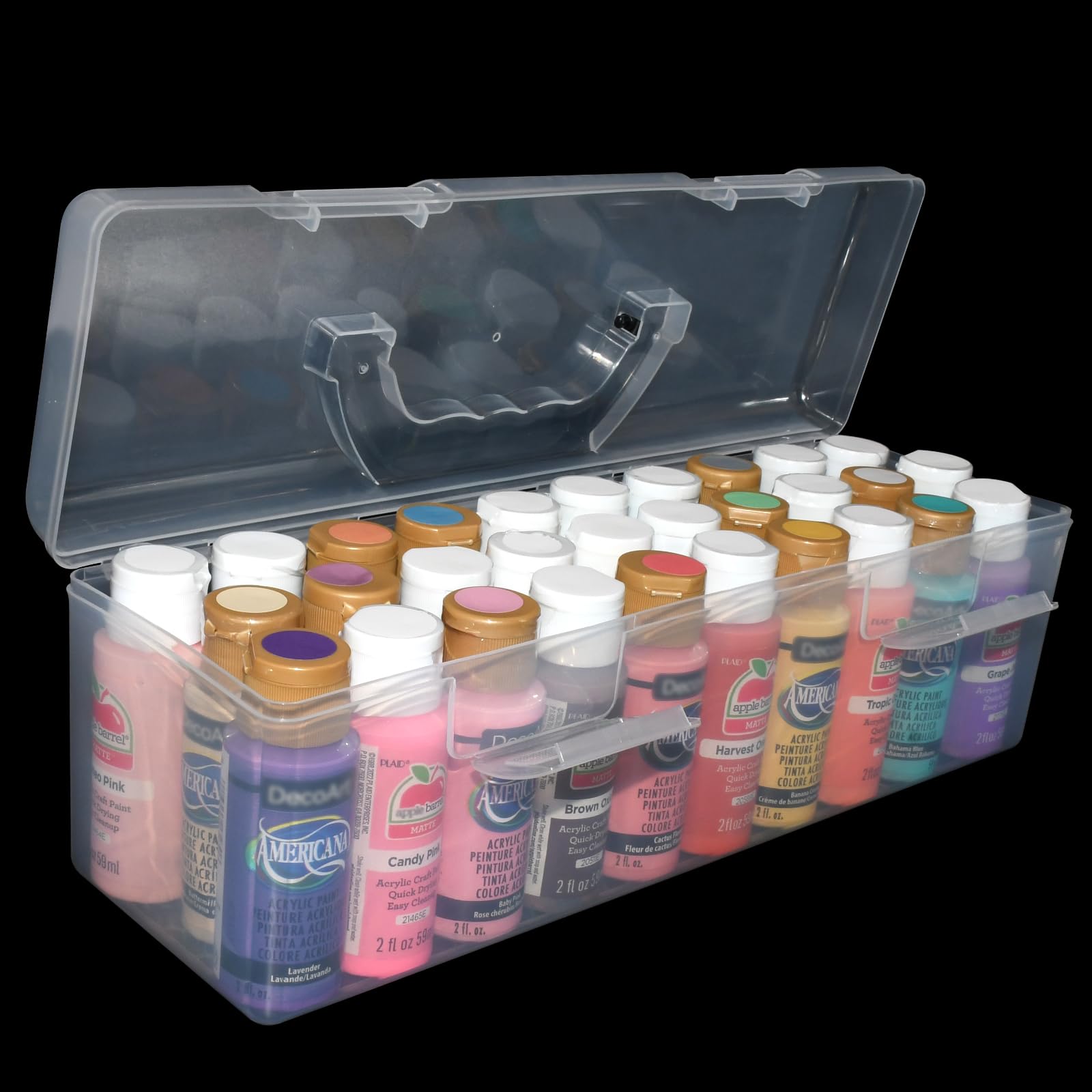 Kackaidi Large Acrylic Paint Storage Box, Portable Empty Clear Acrylic Paint Organizer, 30 Bottles Capacity for 2 fl.oz Bottles, Craft Organizer
