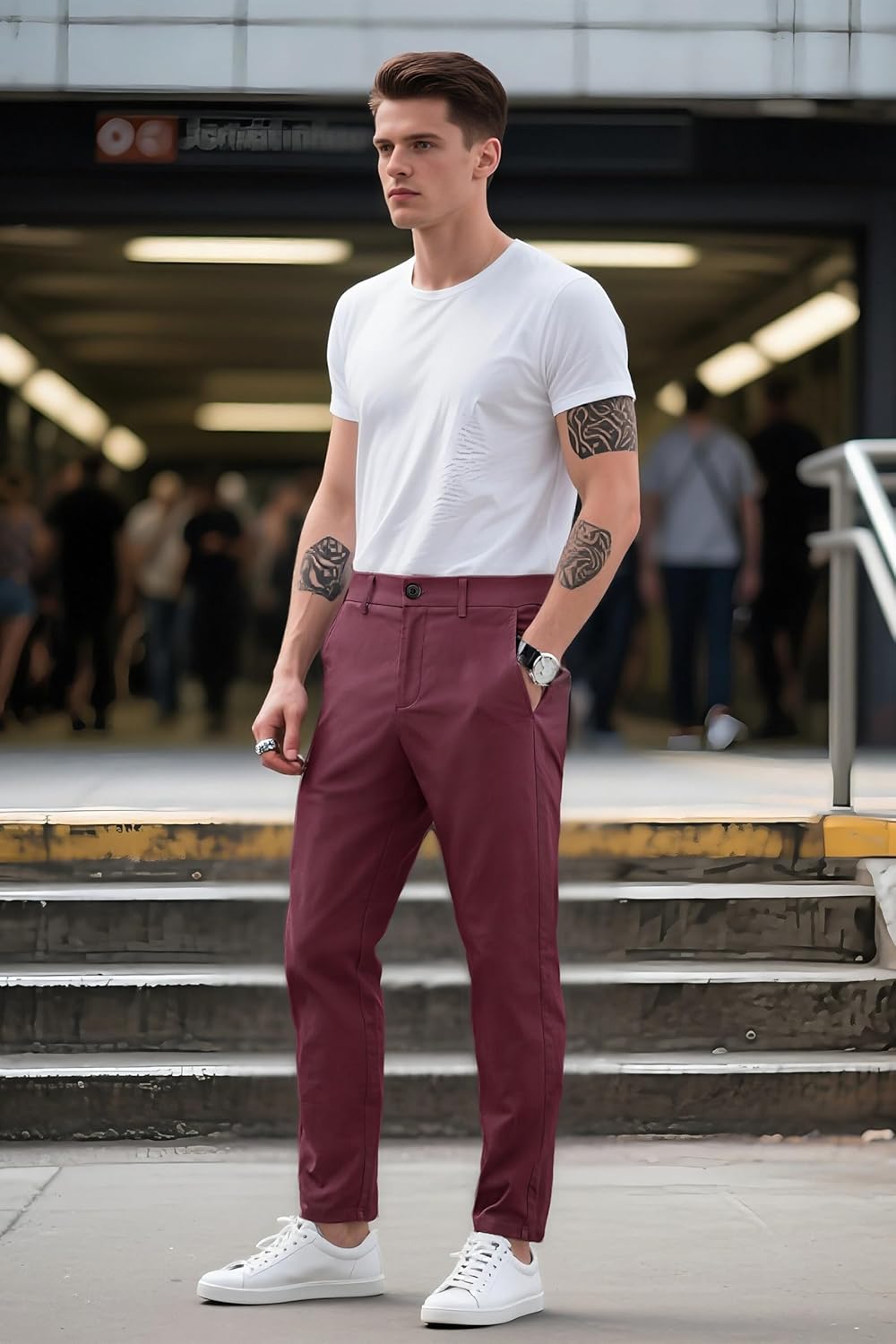 Plaid&Plain Men’s Slim Fit Khaki Pants Men’s Tapered Chino Pants - Image 3