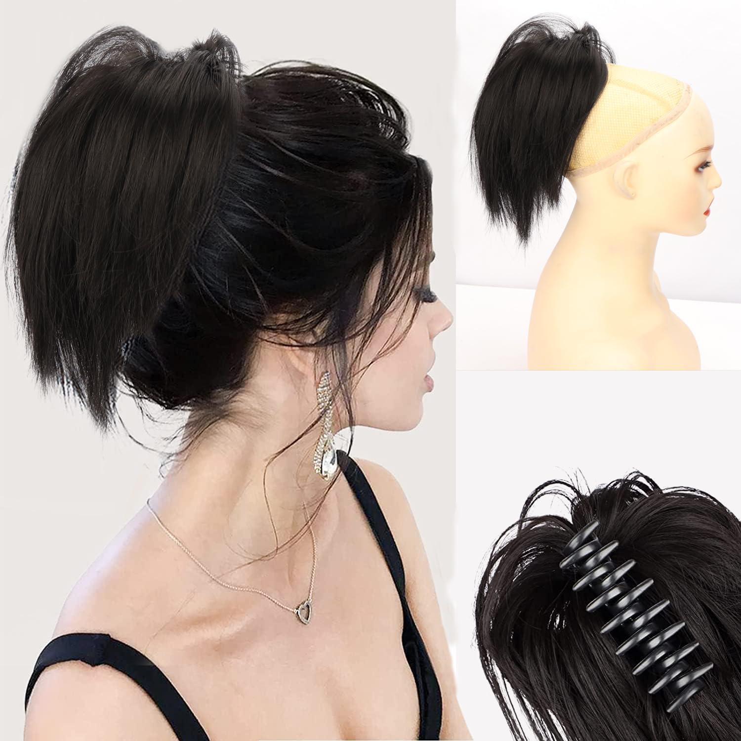 Miss Lirenn® Clip Ponytail for Woman 8 Teeth Claw Messy Bun Makeup Ponytail Hair Extension Stylish Washable Hair Extensions, Matte Finish,12 Inches Long, Brown Color (Brown2)