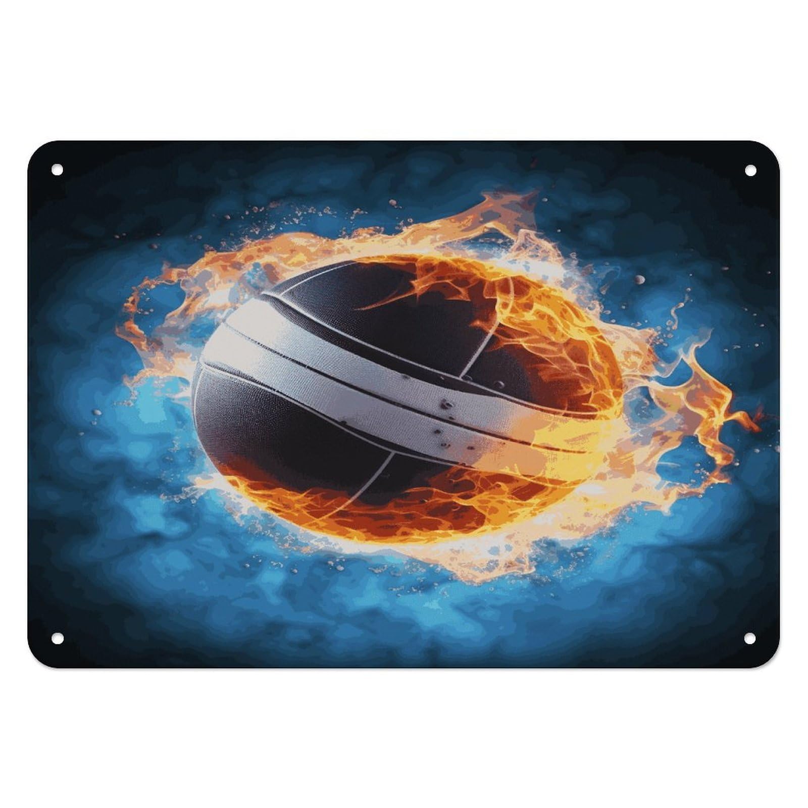 Btcowzrv Style Ice And Fire Volleyball Metal Sign, 5.5" X 7.9" Tin Wall Decor, Wall Art Plaques For Home Wedding Decor Room Living Room Decoration
