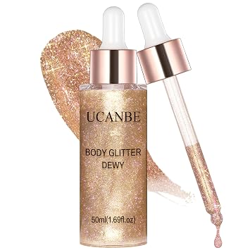Liquid Glitter Highlighter Glow Drops Face Highlighter & Body Shimmer Makeup, Illuminating Radiant Glow for Festival Rave Party, Long Lasting 03 Rose Gold