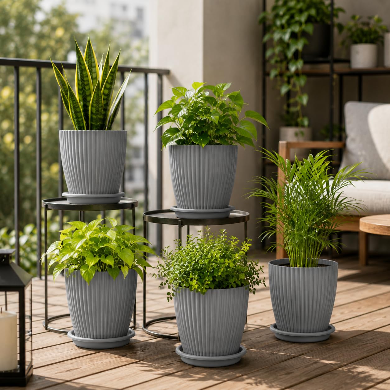 Light Brown Flower Pots Set of 5 - Modern Plant Planters -17 Light Brown Flower Pots Set of 5 - Modern Plant Planters -17