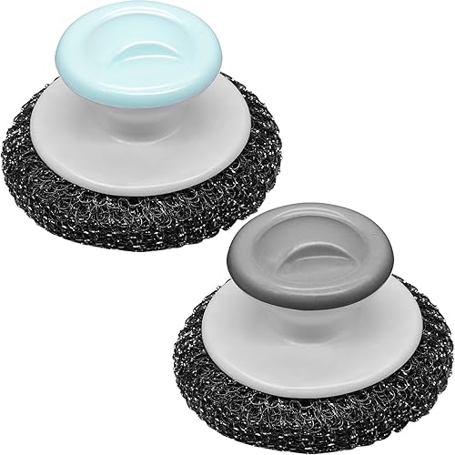 2 unidades de depurador de lana de acero inoxidable con asa, limpiador de ollas de alta resistencia, cepillo de limpieza para platos, cepillos de