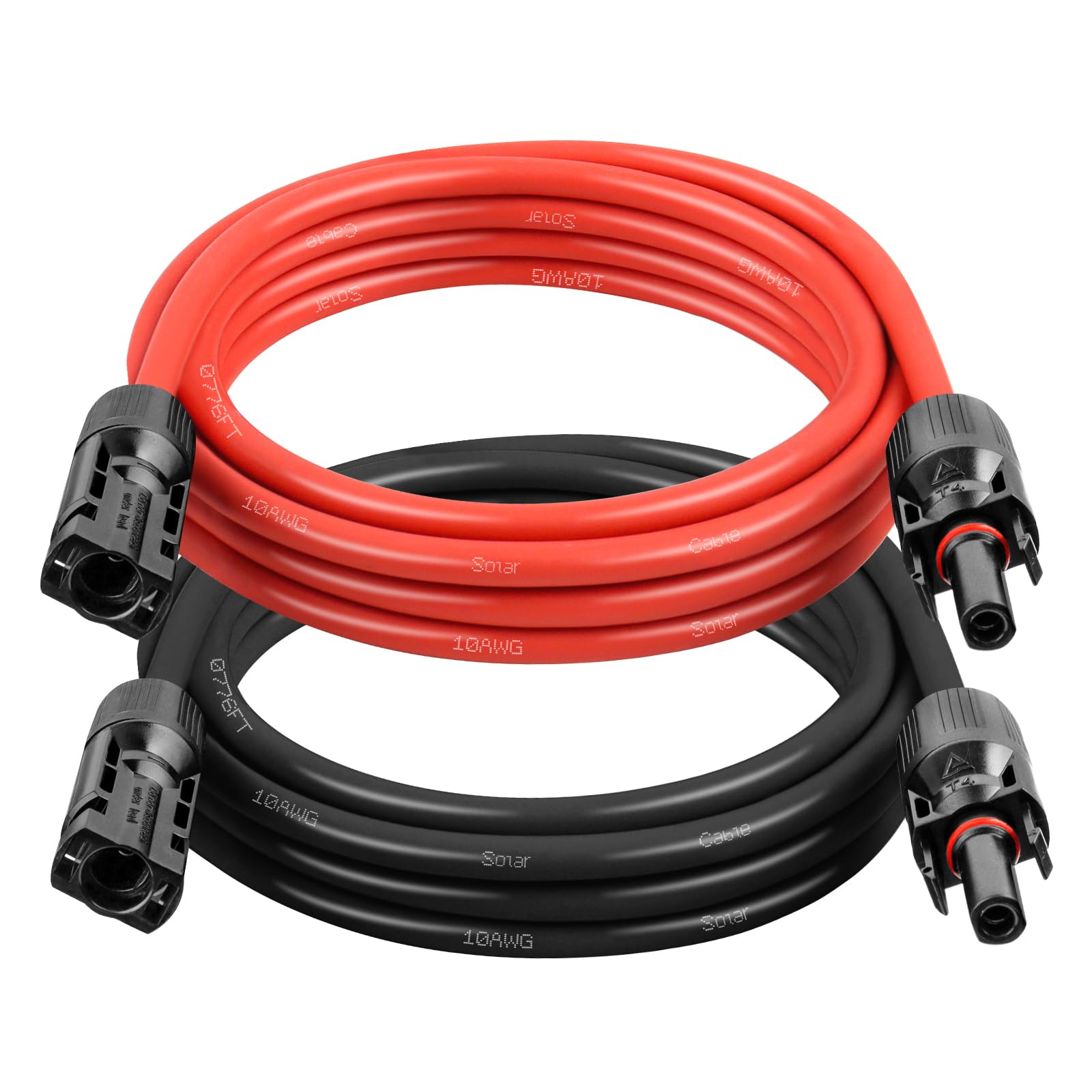 10AWG Solar Extension Cable 5FT – 2 Pack Red &amp; Black PV Wire with Solar Connectors, 84-Strand Tinned Copper, Dual XLPE Insulated, Outdoor UV-Resistant Cable for RV, Inverter, Battery
