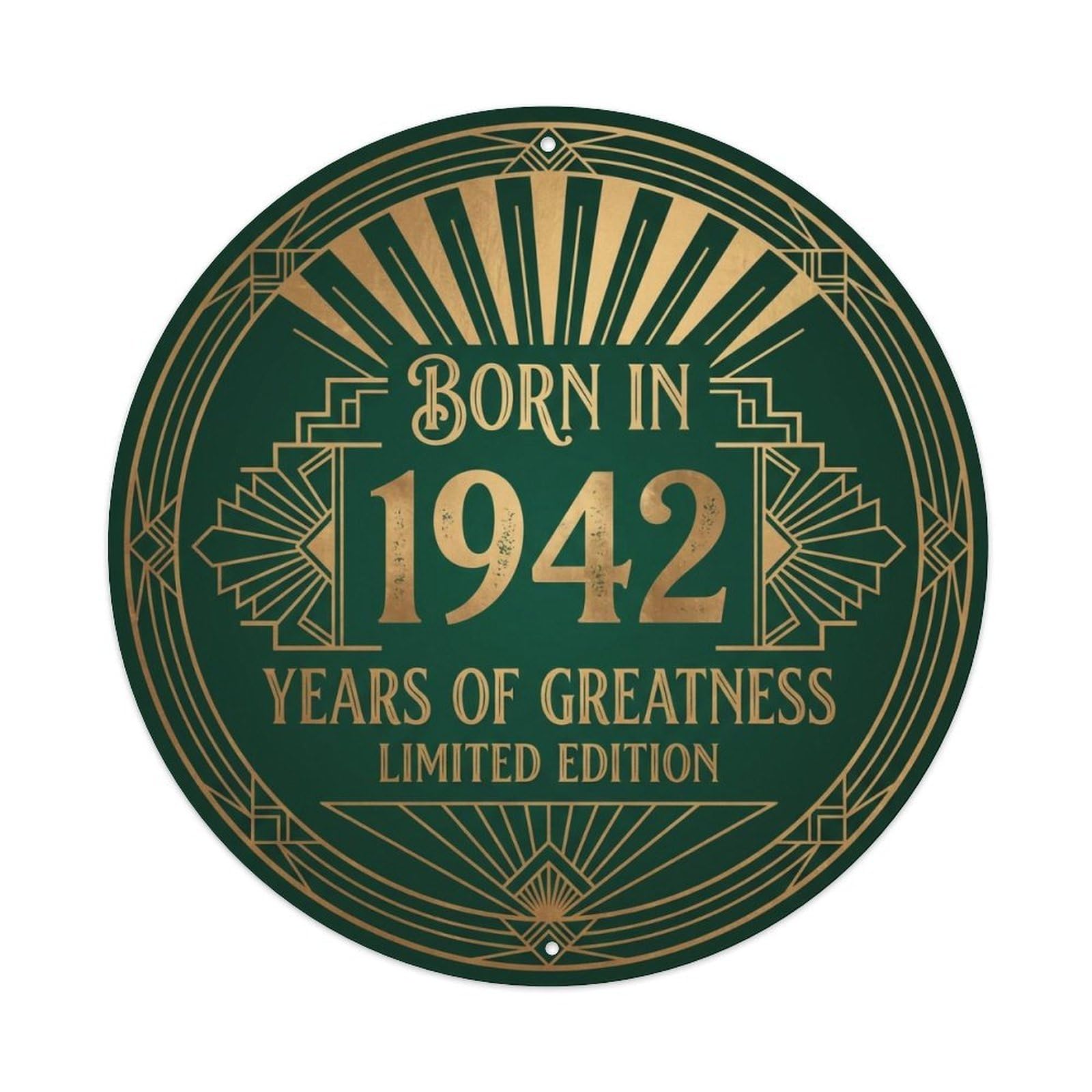 Born In 1942 Years Of Greatness Year-Themed Birthday Gift Metal Tin Sign Plaque Wall Decor for Cafe, Club, Garden Round Metal Poster 8x8Inch