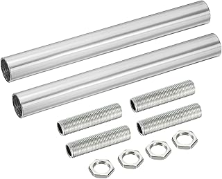 Threaded Extension Rod, 3.94" Lamp Pipe with Connector Light Fixture Parts for Pendant Light Island Lighting Chandeliers Stems, Silver 2 Set