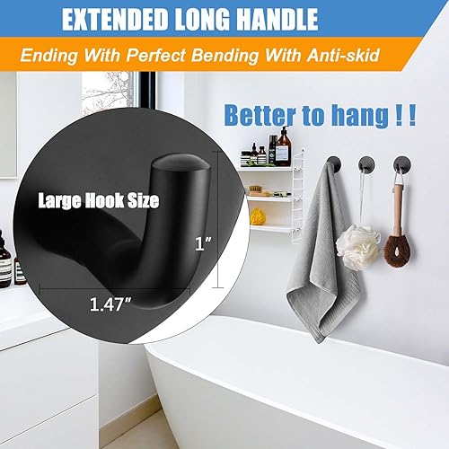 Miniatura 4 de Ganchos autoadhesivos de alta resistencia, gancho negro para toallas de baño, sin clavos, ganchos adhesivos de acero inoxidable 304 para colgar