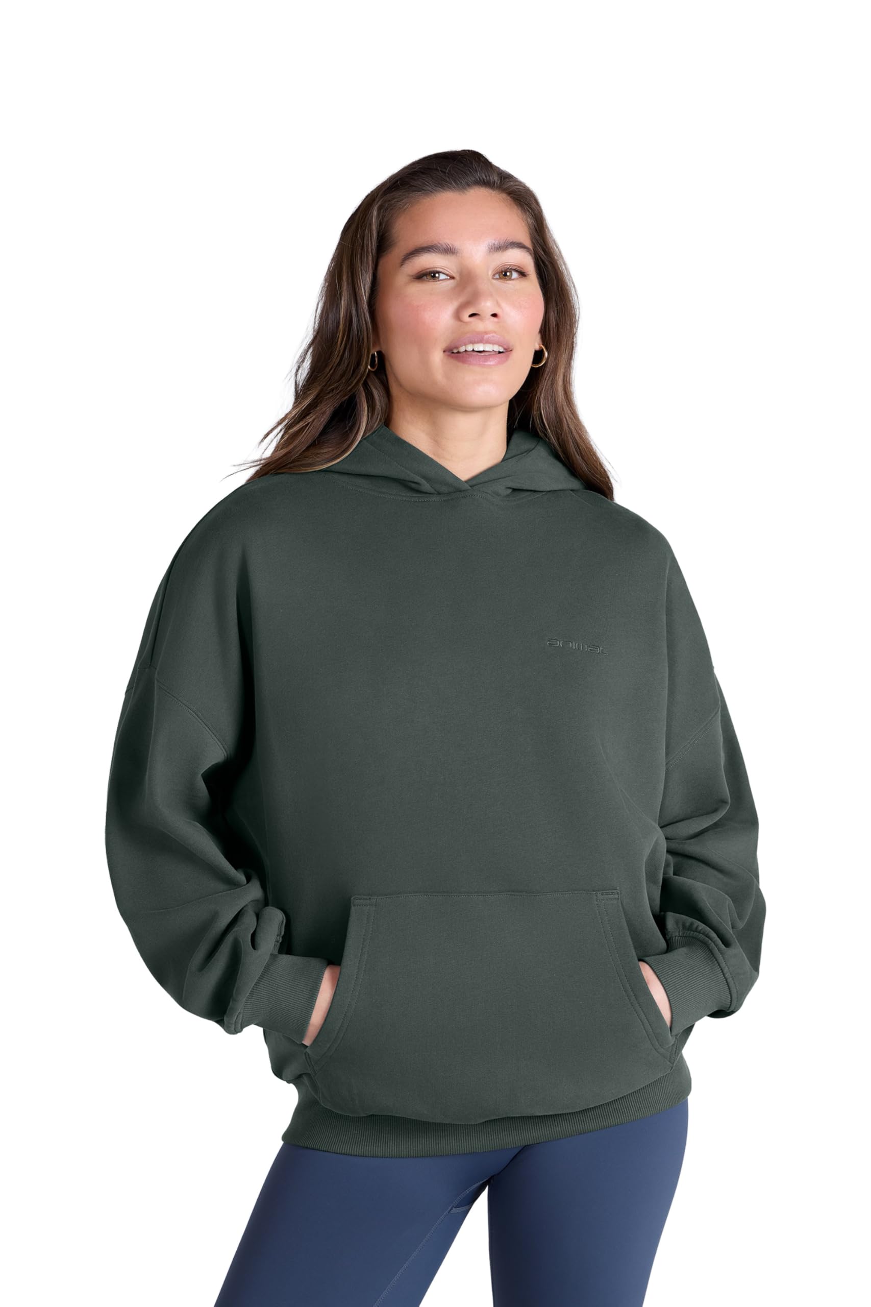 Animal Women's Dark Green Idol Drop Shoulder Hoodie - Soft & Cosy Beach Jumper With Kangaroo Pocket, Elasticated Cuffs & Hem - Autumn Winter Walking, Hiking & Outdoors Size 16