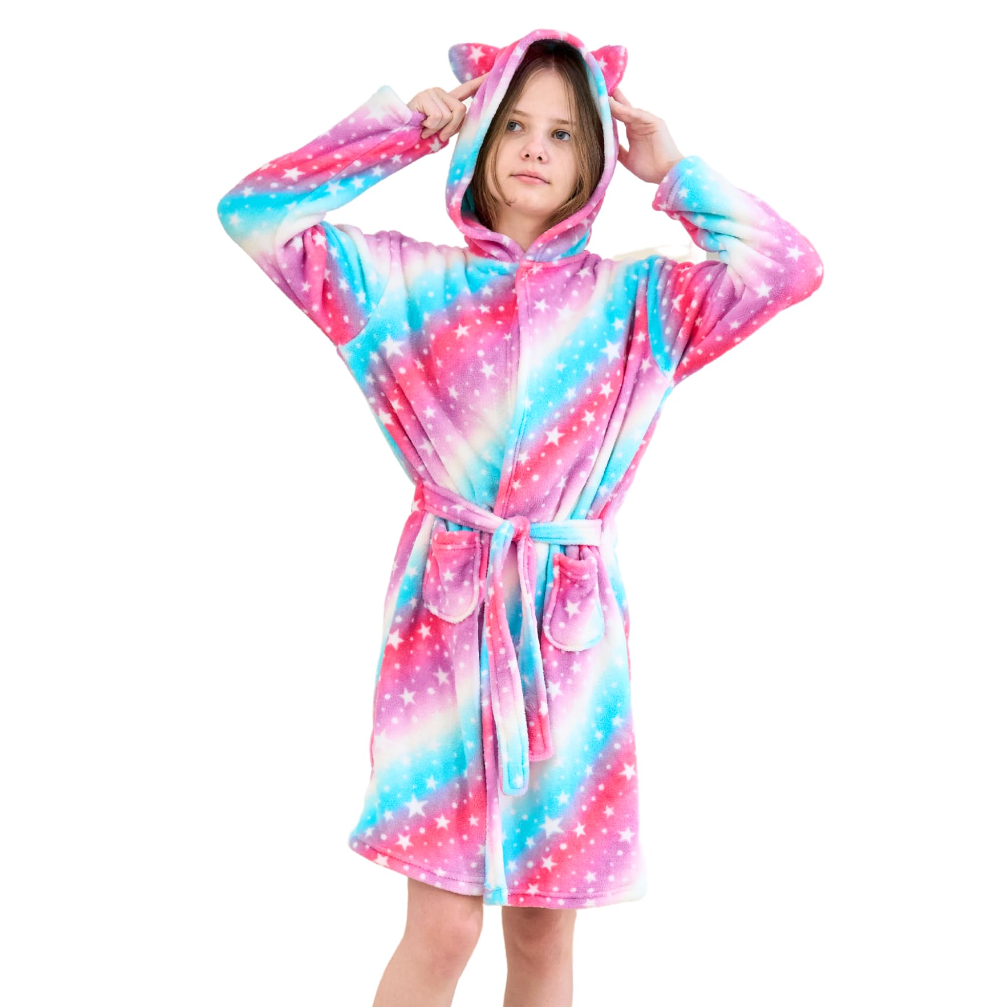 Chats Peignoir pour Filles Robes de Chambre en Molleton Doux avec Capuche et Oreilles de Chat