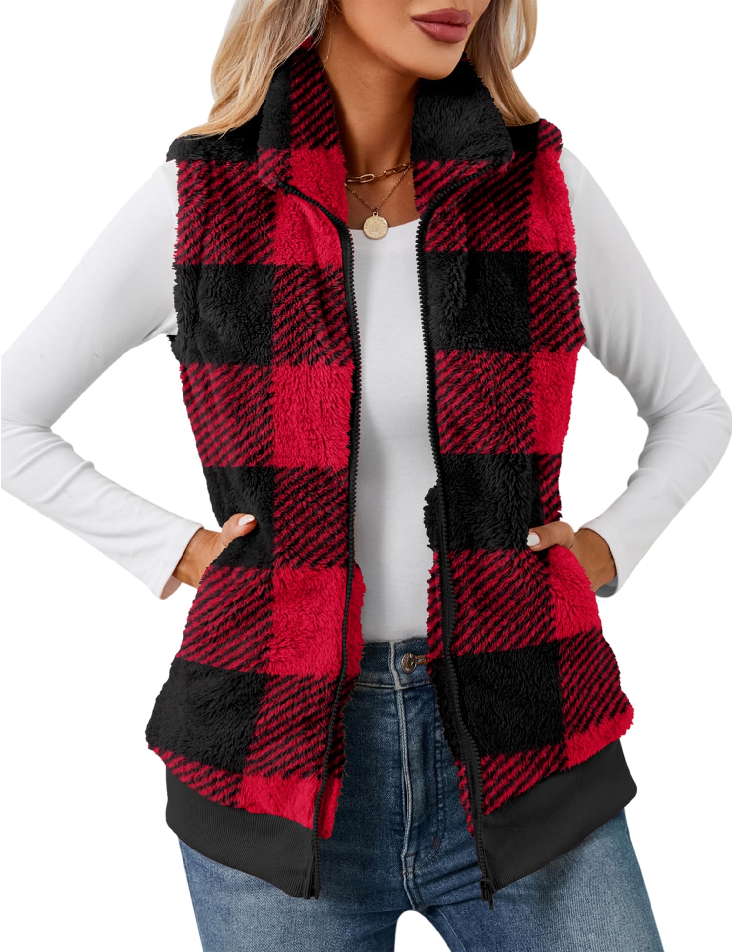 IECCP Teddy Fleece Weste Damen Warme Ärmellose Weste für Herbst und Winter Teddyjacke Lässig und leicht Damenweste Herbstmantel mit Stehkragen