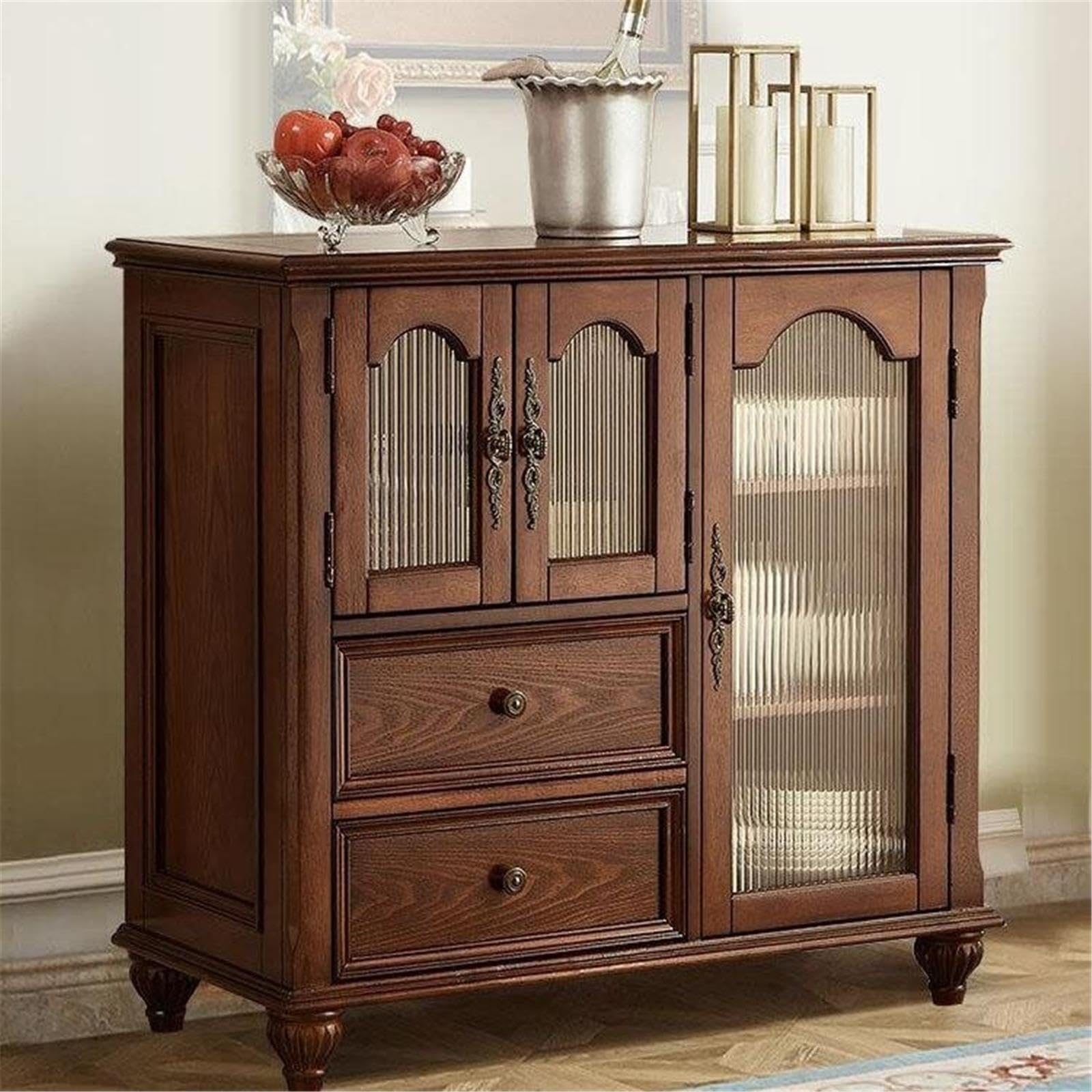 Coffee Bar in noce con 2 cassetti, mobiletto for wine bar a LED