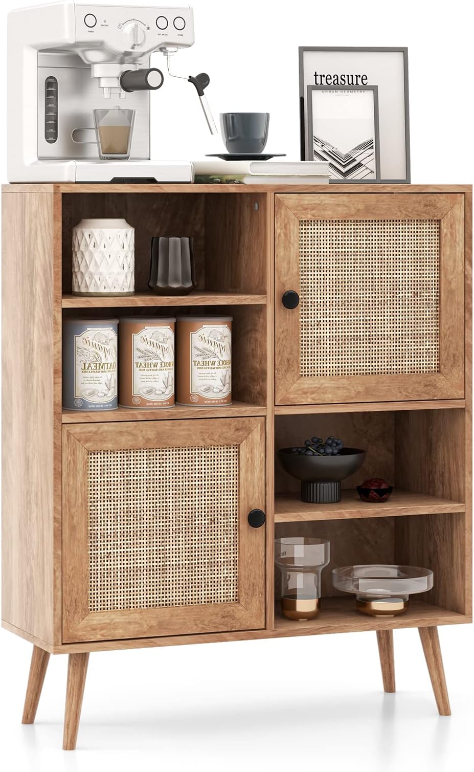 VASAGLE Buffet Haut Cuisine, Meuble De Rangement, Armoire, Vaisselier, Hauteur 178,6 Cm, Avec Tiroir, Placards, Étagères Réglables, Pour Salon, Cuisine, Blanc Rustique BBK364W02 - 7