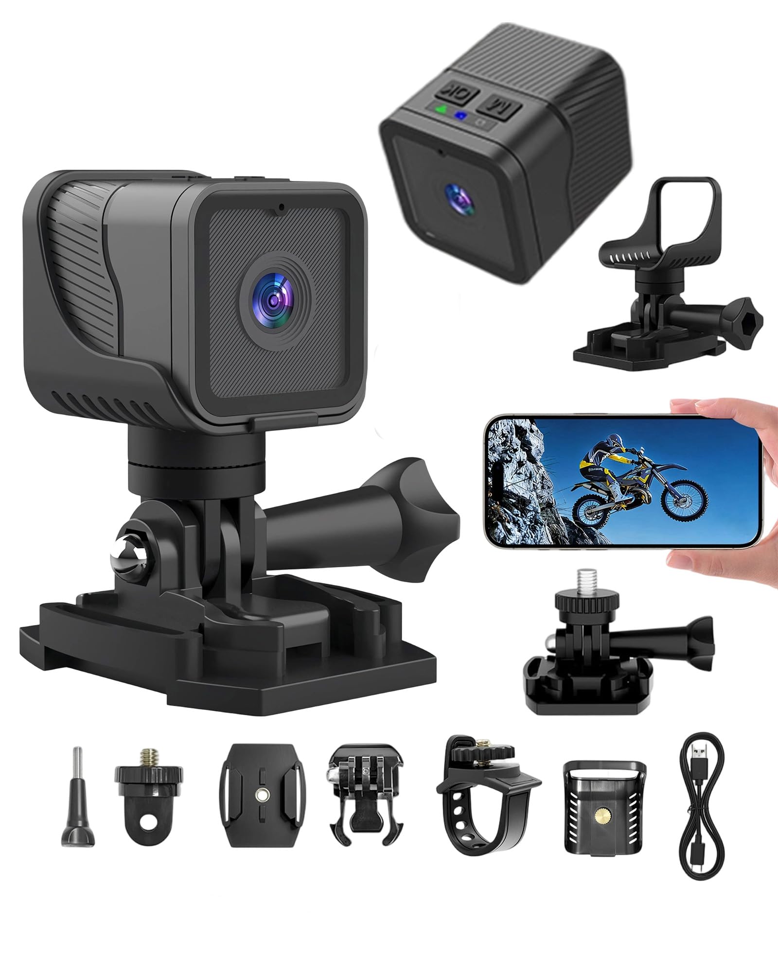 Caméra Sport 1080P WiFi, Camera de Sport, Dashcam Moto