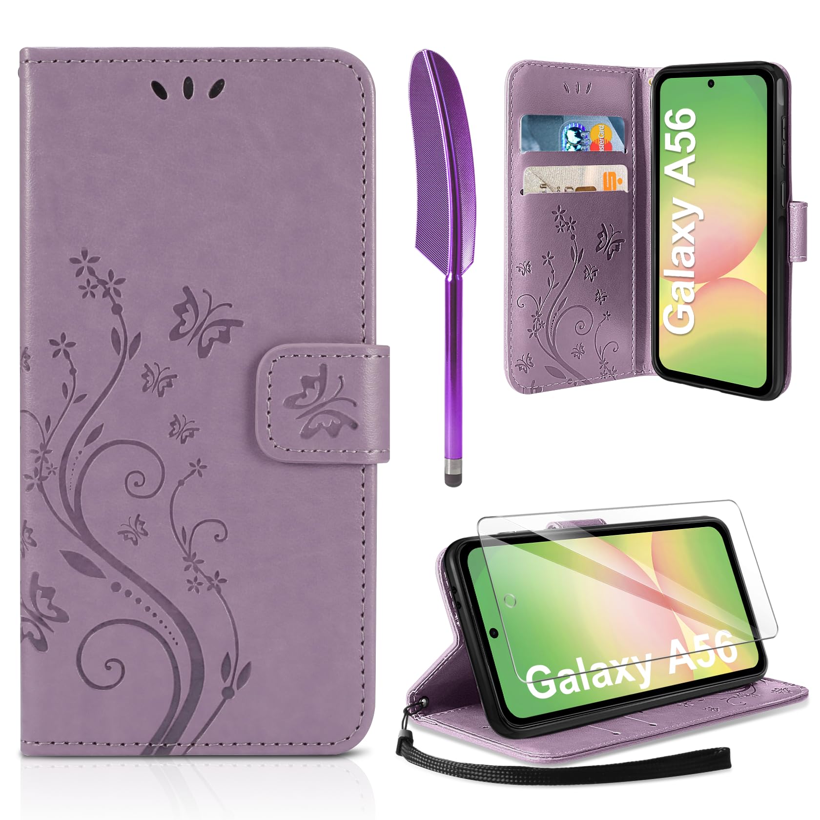 AROYI Lederhülle Kompatibel mit Samsung Galaxy A37 5G Hülle und Schutzfolie, Flip Wallet Handyhülle PU Leder Case Kartensteckplätzen Schutzhülle Kompatibel mit Samsung Galaxy A37 5G Dunkel Blau