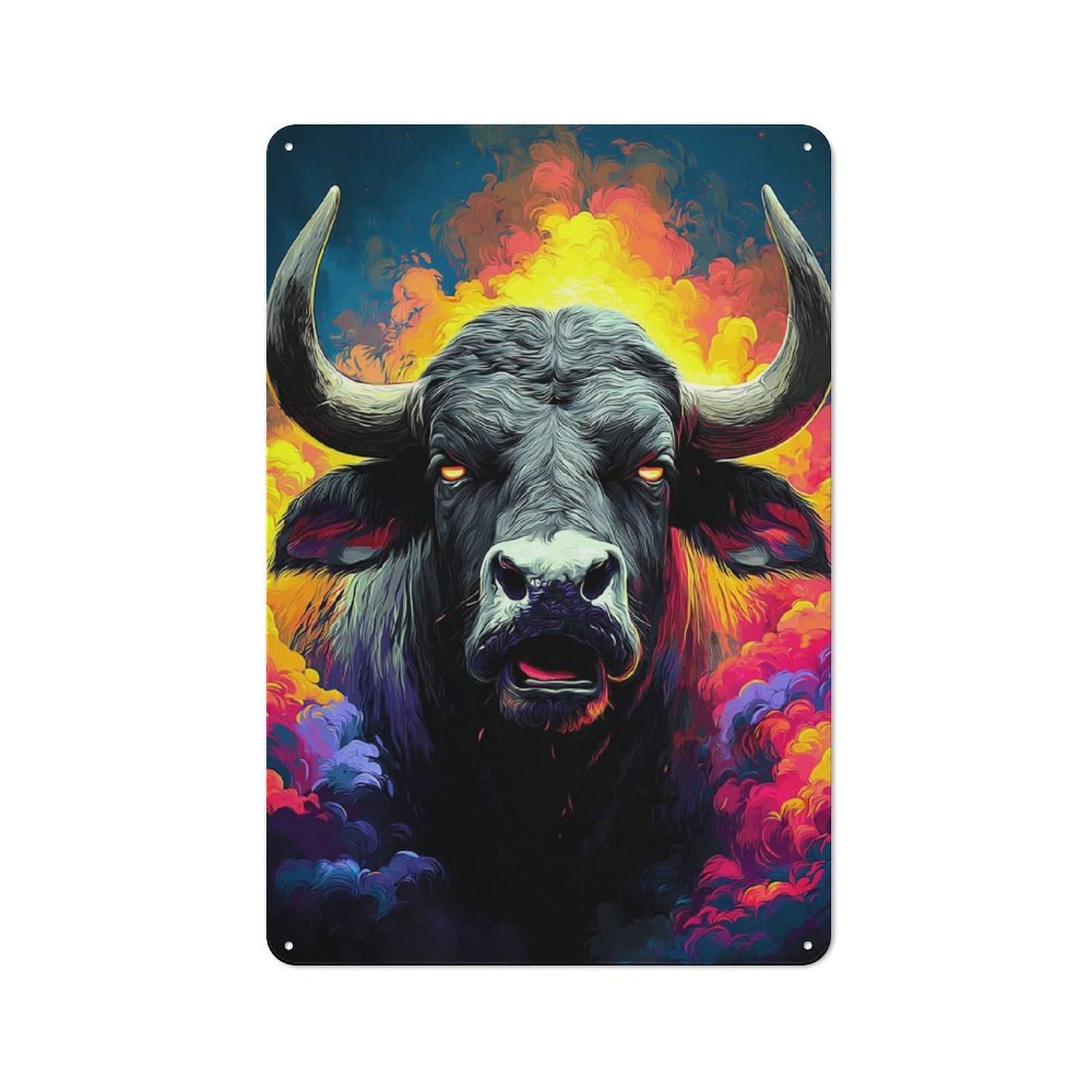 Junmoney Fiery Bull Portrait Vintage Tin Wall Plaque 30X20cm For Kitchen Or Home Bar, For Vintage Wall Decor Fans, For Themed Room Decoration