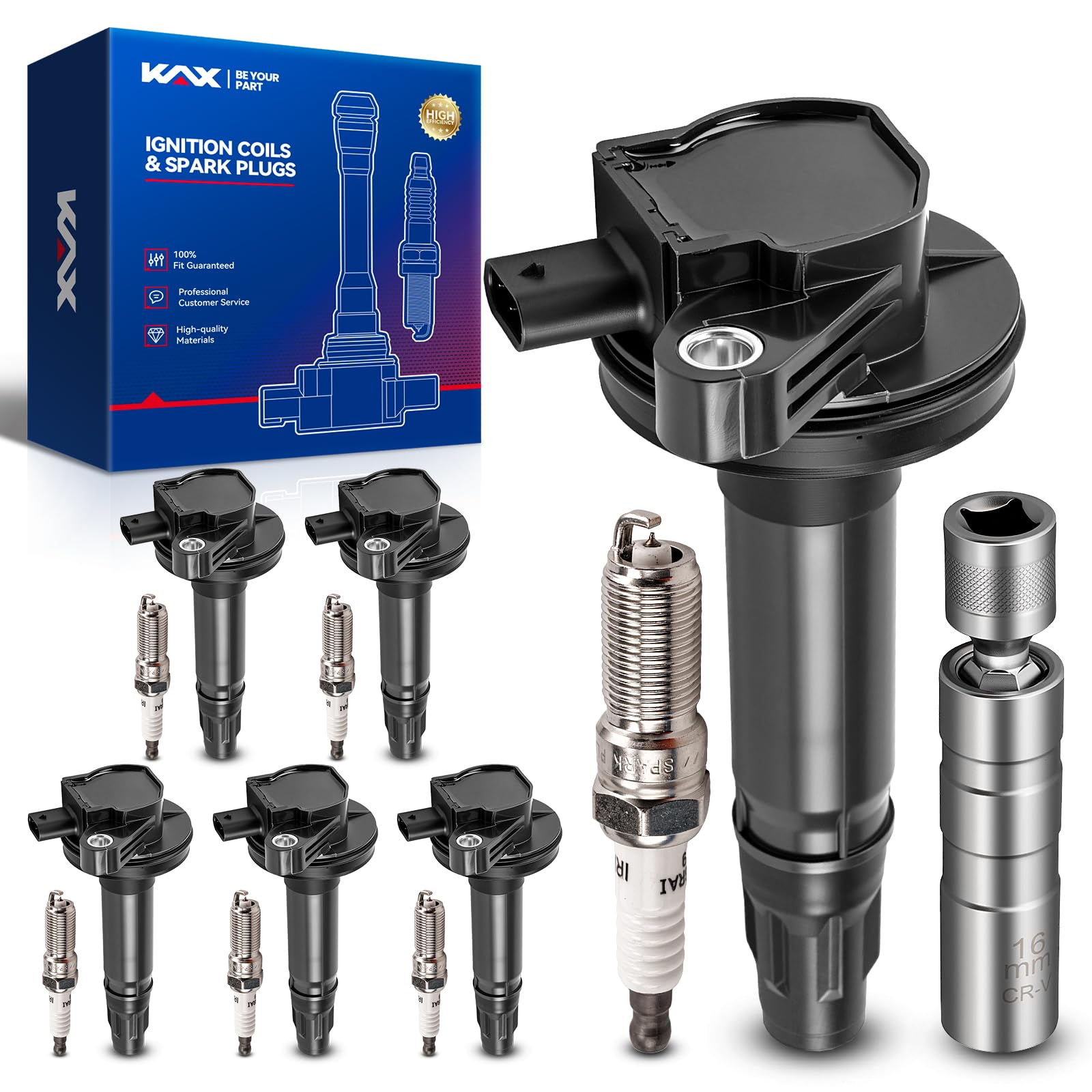 KAX 6 Ignition Coils &amp; 6 Spark Plugs Set for Explorer, Edge, F-150, Flex