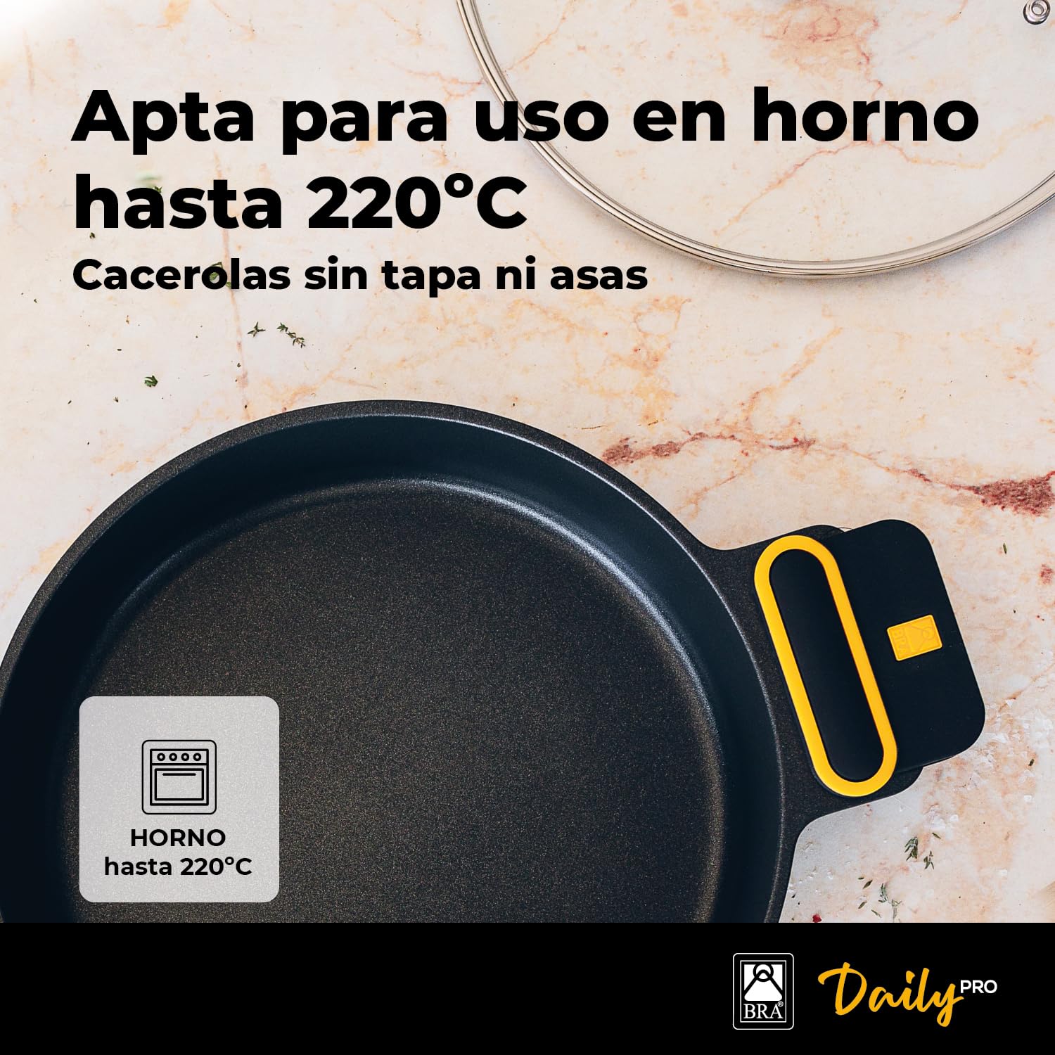 BRA Daily Pro | Casseruola bassa 32 cm alluminio fuso, antiaderente senza PFOA, Adatta a tutti i tipi di piani cottura e induzione