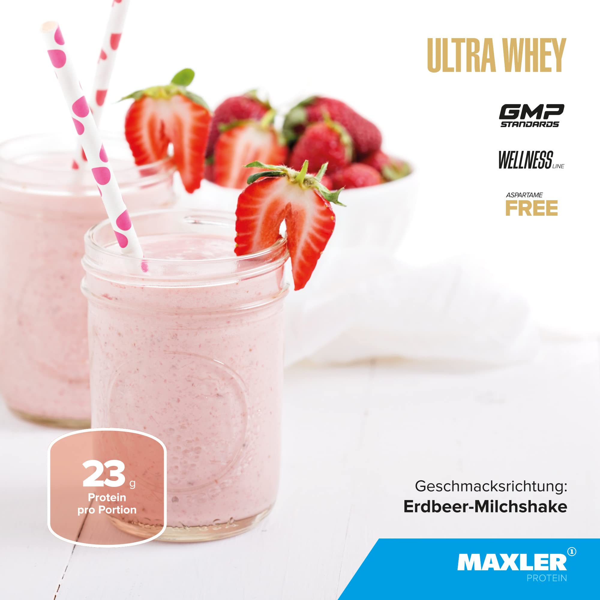 Maxler Ultra Whey Protein - Proteine Whey - Proteines musculation - Whey Isolate - Whey Protein Milkshake à la Fraise - 450g de proteine whey