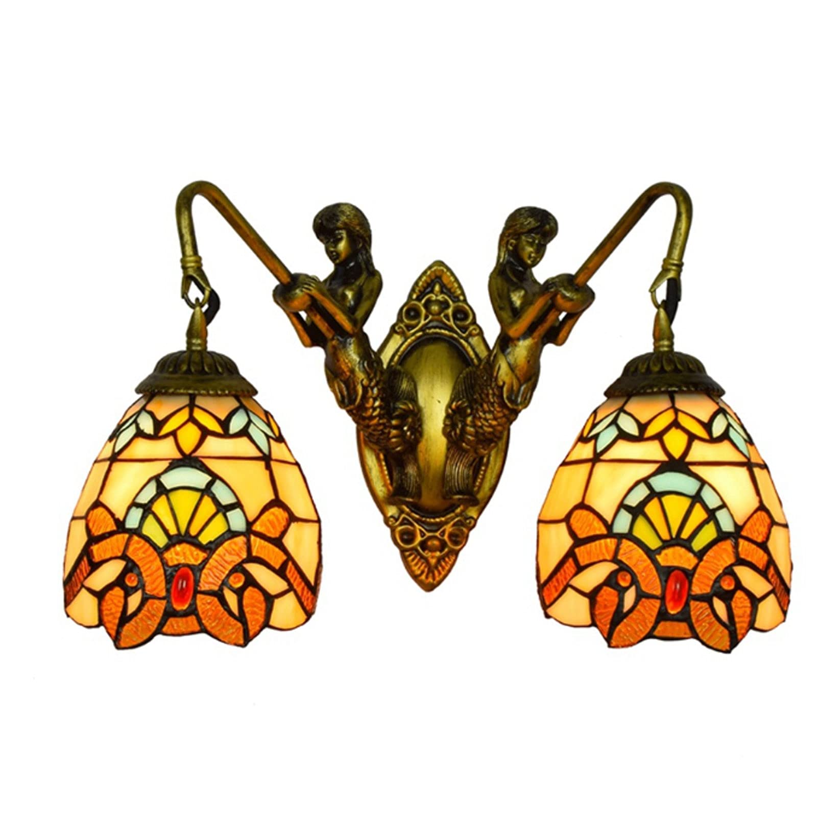 SXSCARKX American Retro Decorative Wall Lamp Single Head Tiffany Baroque Stained Glass Bedside for Living Room Dining Aisle Balcony Needed