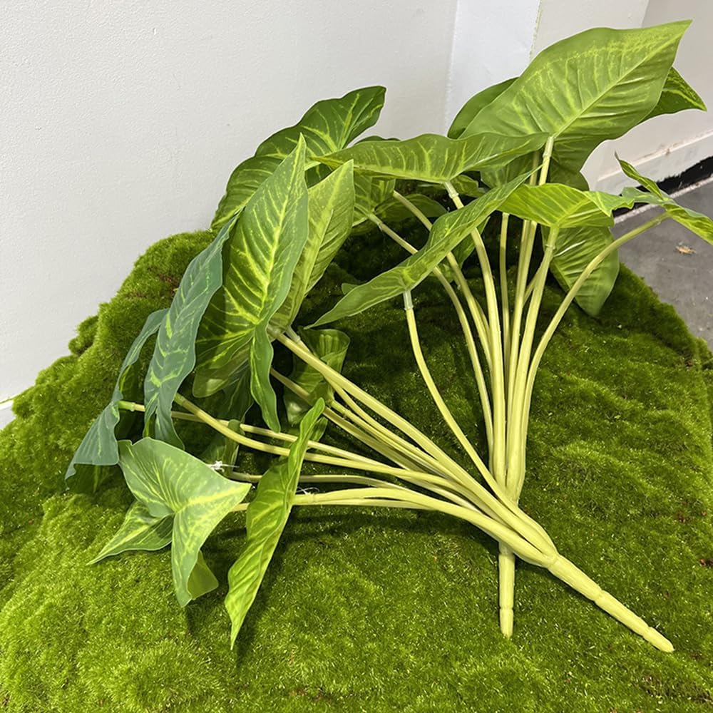 2Pcs Artificial Taro Plants 21In Large Fake Elephant Ear Plant for Farmhouse Indoor Balcony Bathroom Rustic Green Room Outdoor Garden Window Planter Decor (Taro)