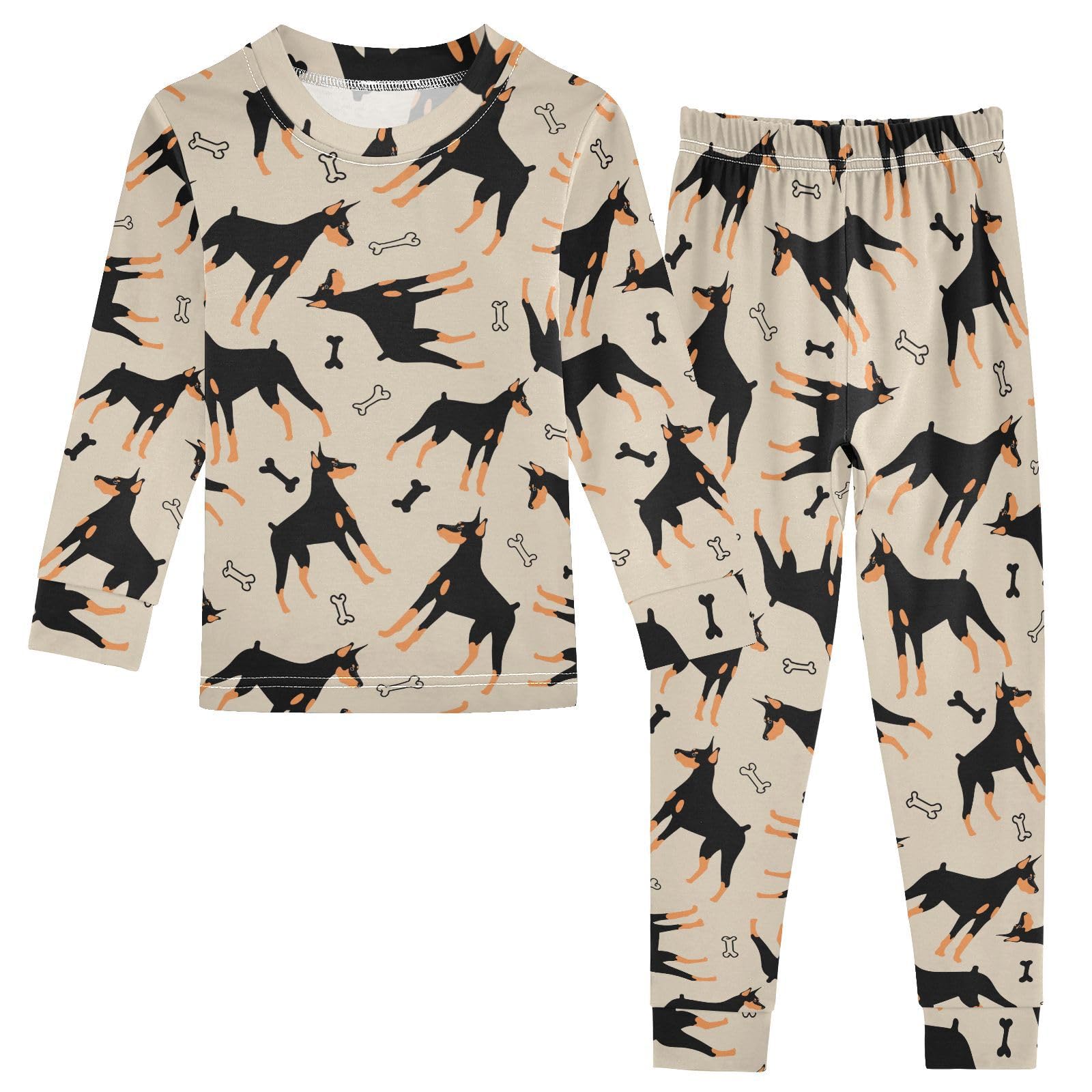 JHKKU Doberman Cartoon Dog Pajamas Set Cotton 2 Piece Soft Comfy Pjs Long Sleeve Lounge Sleepwear 3T