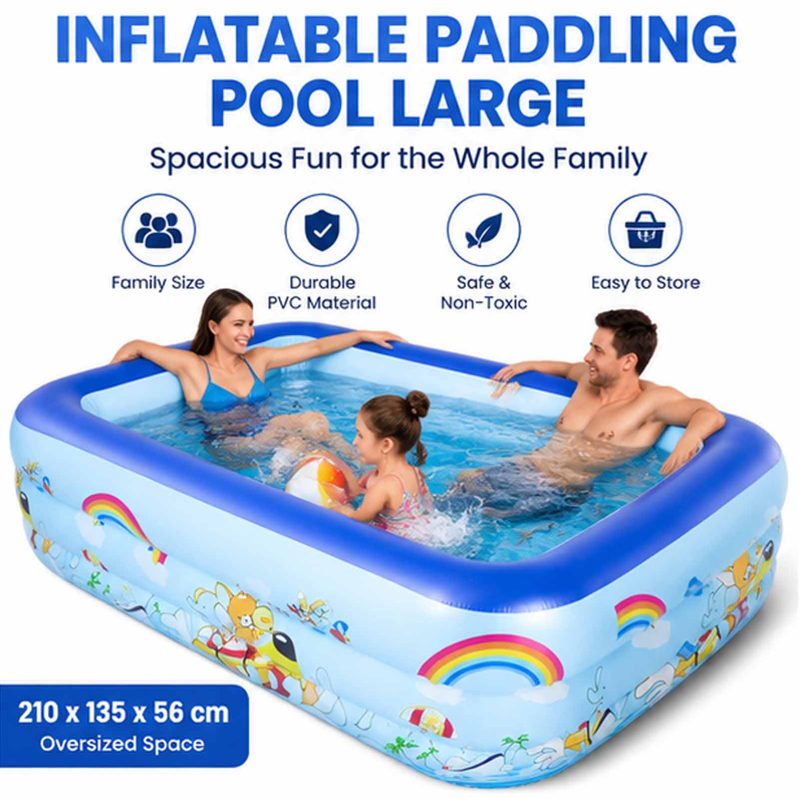 Grande piscina gonfiabile per adulti, 210x135x56 cm, piscina gonfiabile | Piscina Gonfiabile in PVC con Pompa, Sovradimensionata, Rinforzata e Resistente, per Esterno, Giardino, Cortile, Spiaggia
