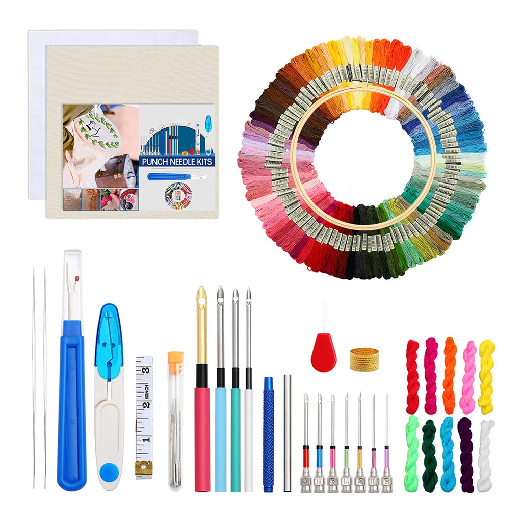 KBOLAE Assorted Punch Needle Kit DIY Embroidery Hoop Knitting Threader Tools Set Set 1