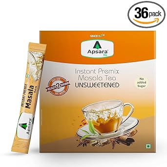 APSARA Instant Tea Premix Unsweetened Masala Tea 36 Sachets|Ready To Drink Tea With No Added Sugar|Enriched with Ginger, Cardamom, Pepper and Indain Spices, Sugar Free Masala Chai, 432 gram - image, photos