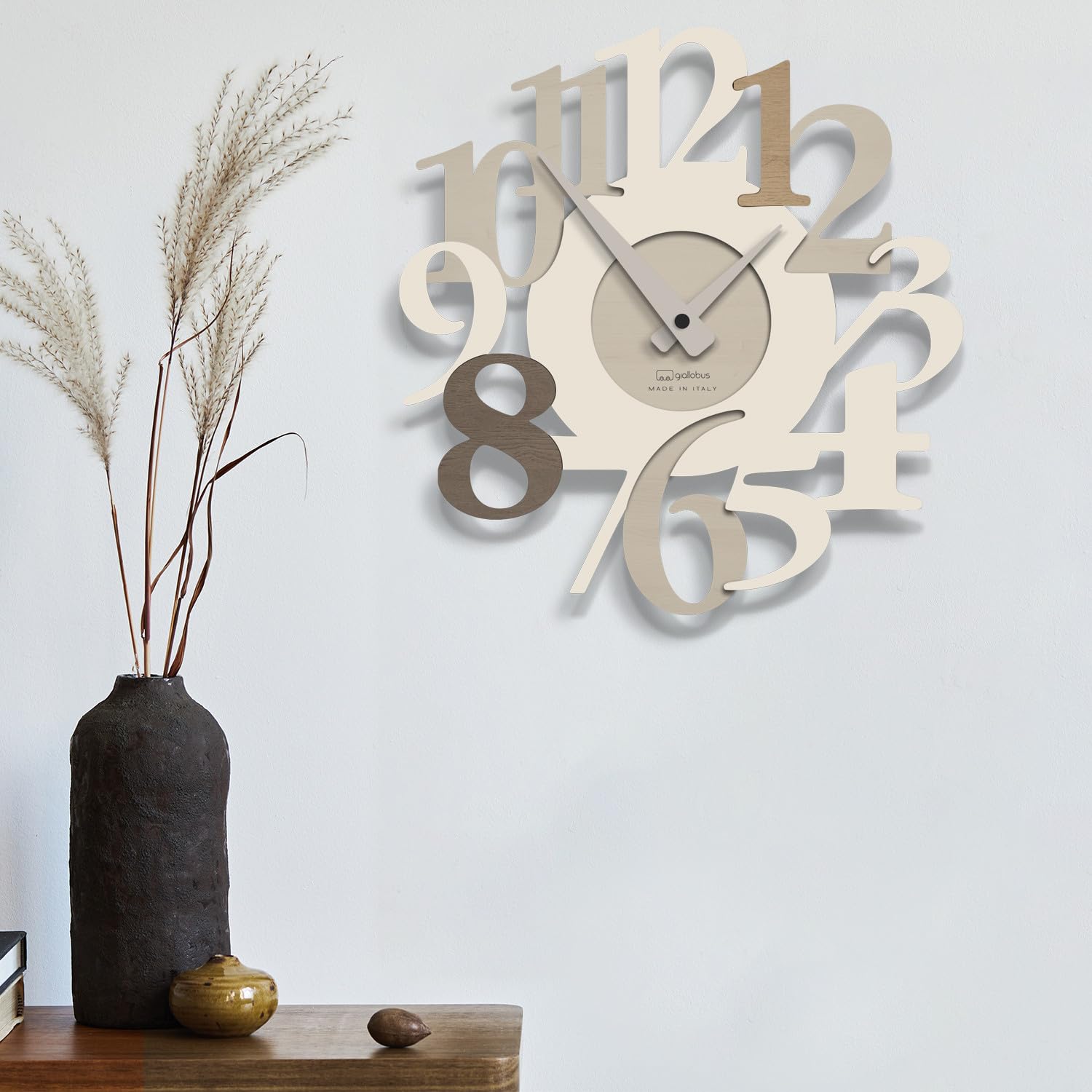 Giallobus - Reloj premium - Carved - Madera de MDF - Premium 60x60cm - 13 - Nutty - Artesano Made in Italy - Silencioso - Idea de regalo - Doble nivel moderno