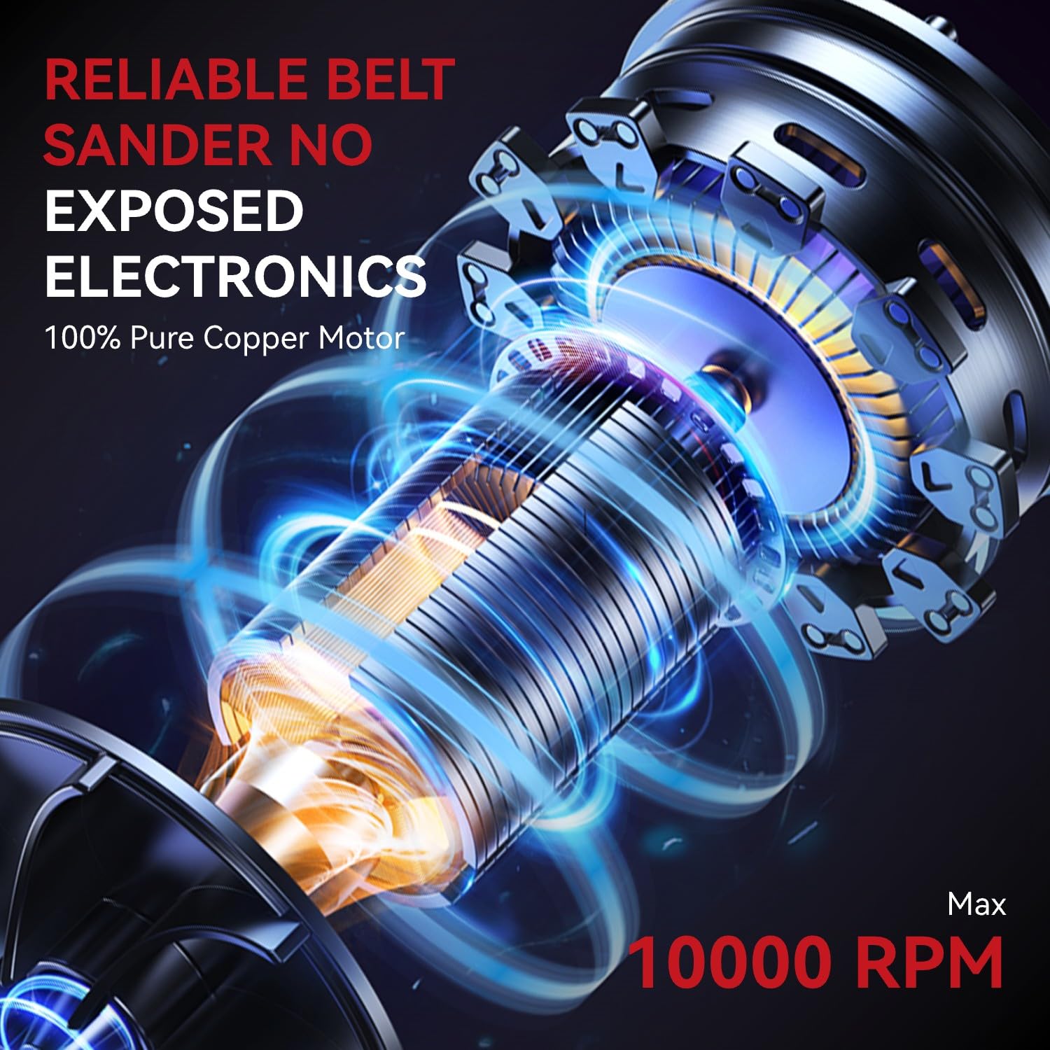 ONEVAN Akku Bandschleifer Kabellos - 10.000 U/min Mit 2 Akkus & 10 Schleifbändern