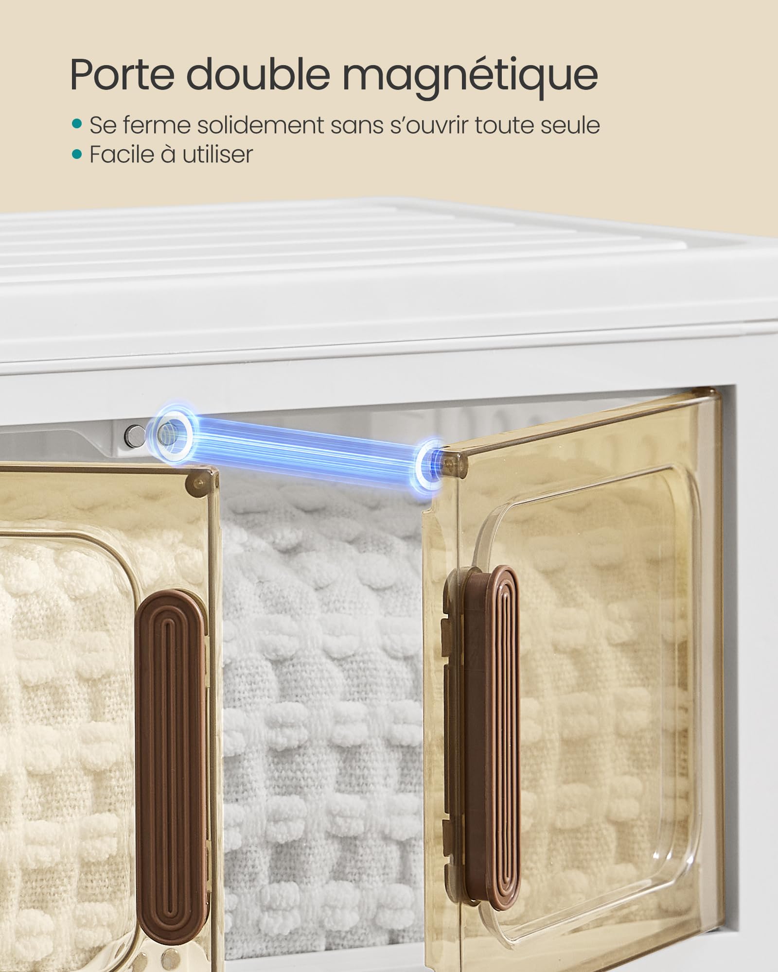 SONGMICS Boîte de Rangement, Organisateur à 4 Niveaux avec 1 Couvercle, Empilable, sur Roulettes, Plastique, Double Porte Magnétique, Blanc, 25 L par Niveau, 100 L au Total, RLB445WZ01