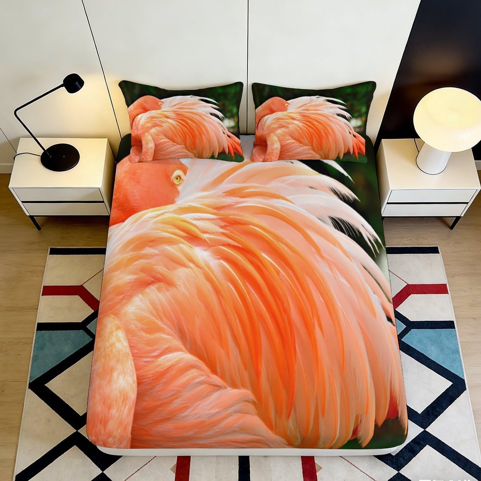 3D Printed Flamingo Fitted Sheet Microfiber Soft Breathable Flamingo Bed Cover for Bedroom Dormitory Guest Room Mattress Protection Decor 180x200x25cm
