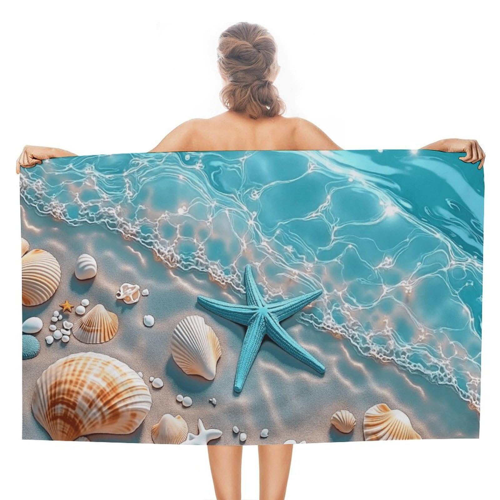 Anceky Beach Starfish Seashell Beach Towel Microfiber Soft Absorbent Oversized Large Bath Towel Blanket Thin Quick Dry for Adults Swimming Pool Yoga Gym Travel 51"X31"