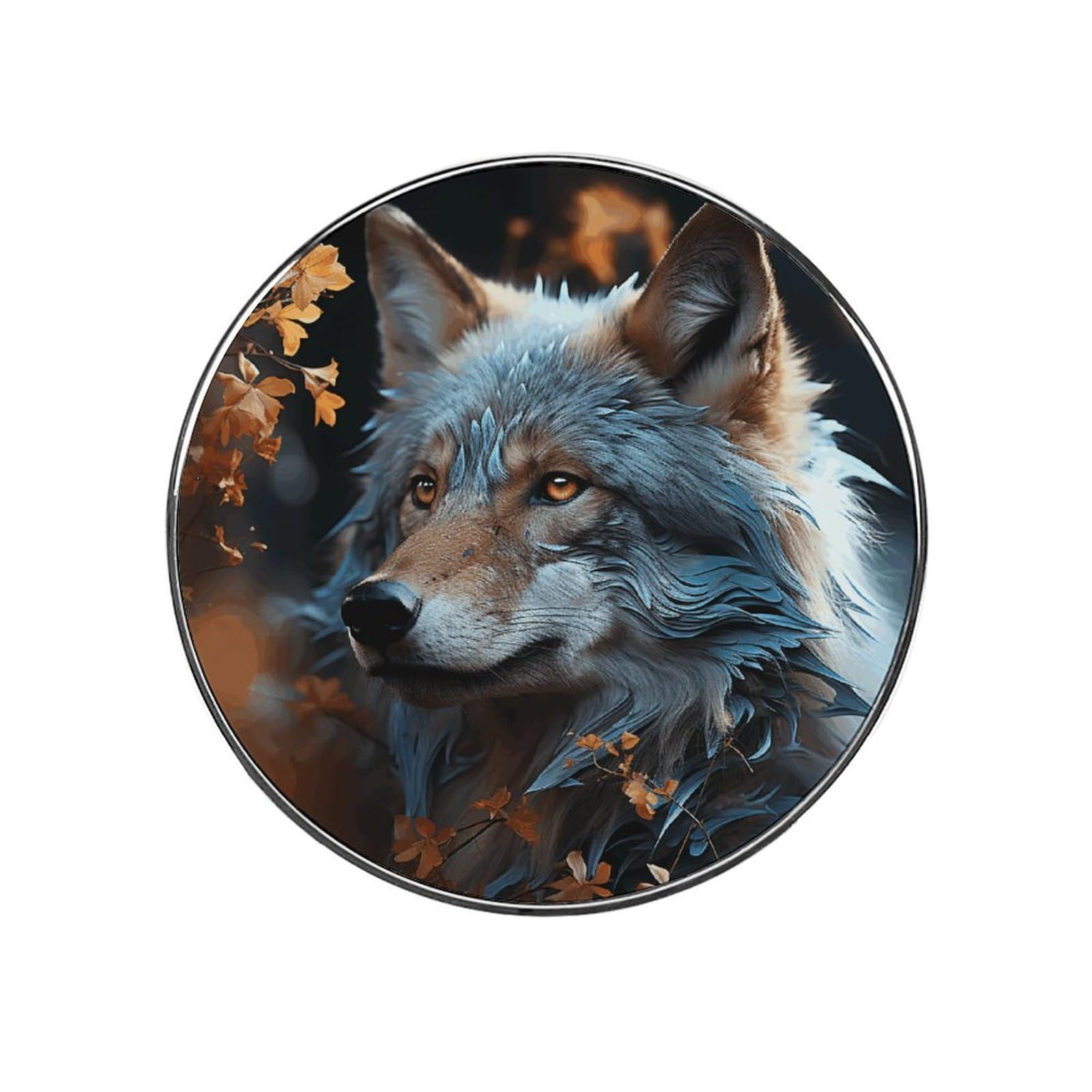 Refrigerator Magnet Autumn Leaves and A Wolf Printing Fridge Magnet Alloy Material,Fun Personalized Refrigerator Sticker Round Decorative Magnet for Whiteboard Kitchen Locker