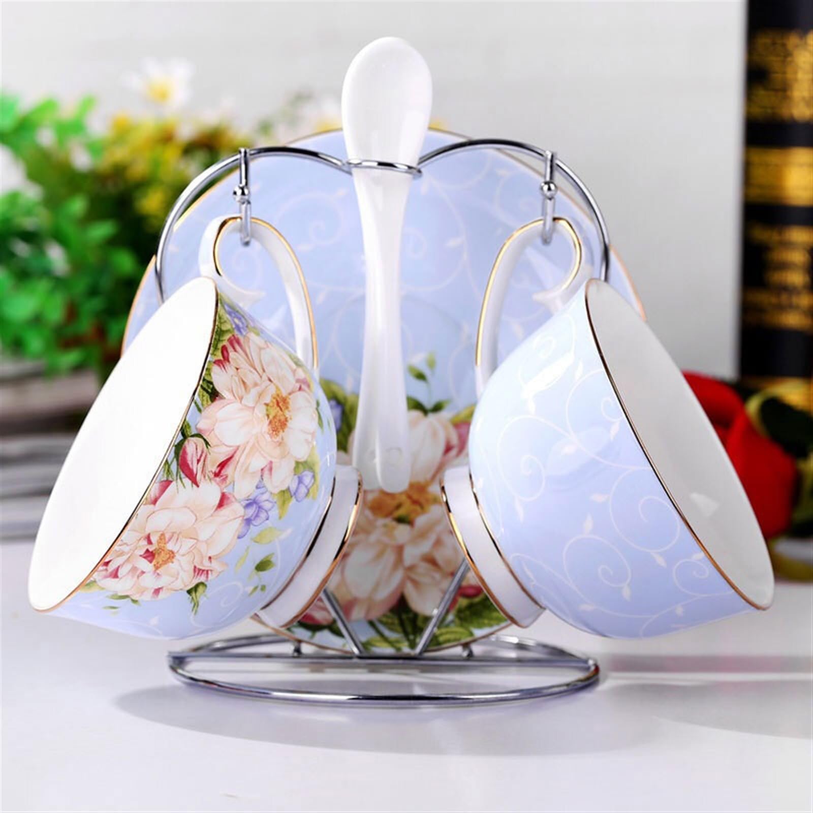 Filiżanki do herbaty angielski porcelanowy zestaw filiżanek do kawy podwieczorek zestaw 2 szt. spodki łyżki darmowy stalowy uchwyt na latte