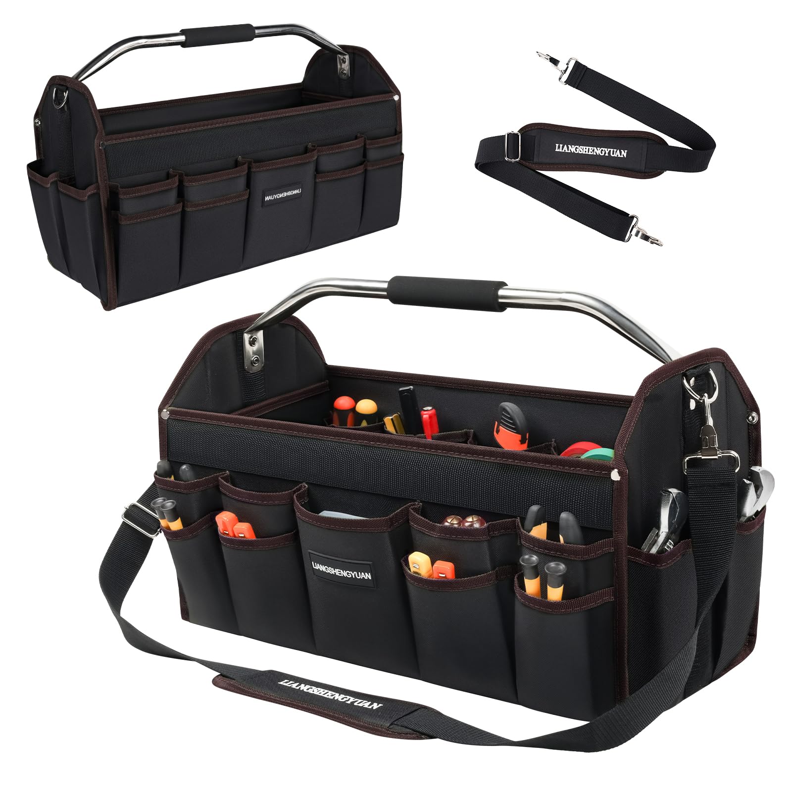 16 In Tool Carrier Open Top Tool Tote 30 Pockets Waterproof Tool Bag For Men Foldable Wide Mouth