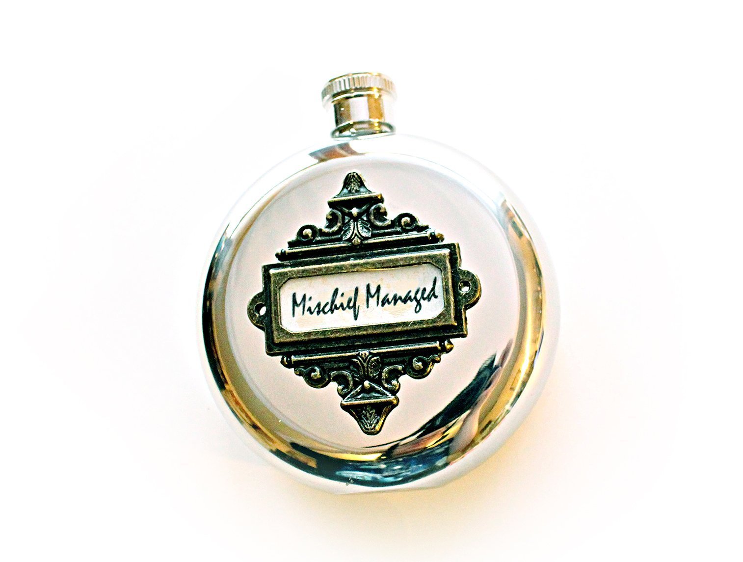 Mischief Managed 5 oz Flask with Glass Viewing Window Harry Potter Inspired by Harmless Habit