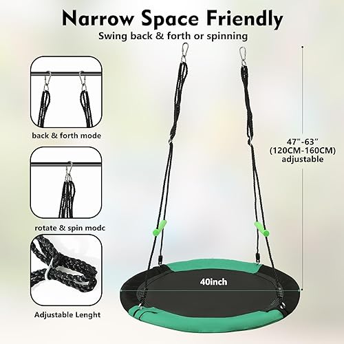 Miniatura 3 de Columpio redondo negro con asas, hecho de marco resistente, tapete de polipropileno, cuerdas ajustables de múltiples hebras, seguro y duradero para