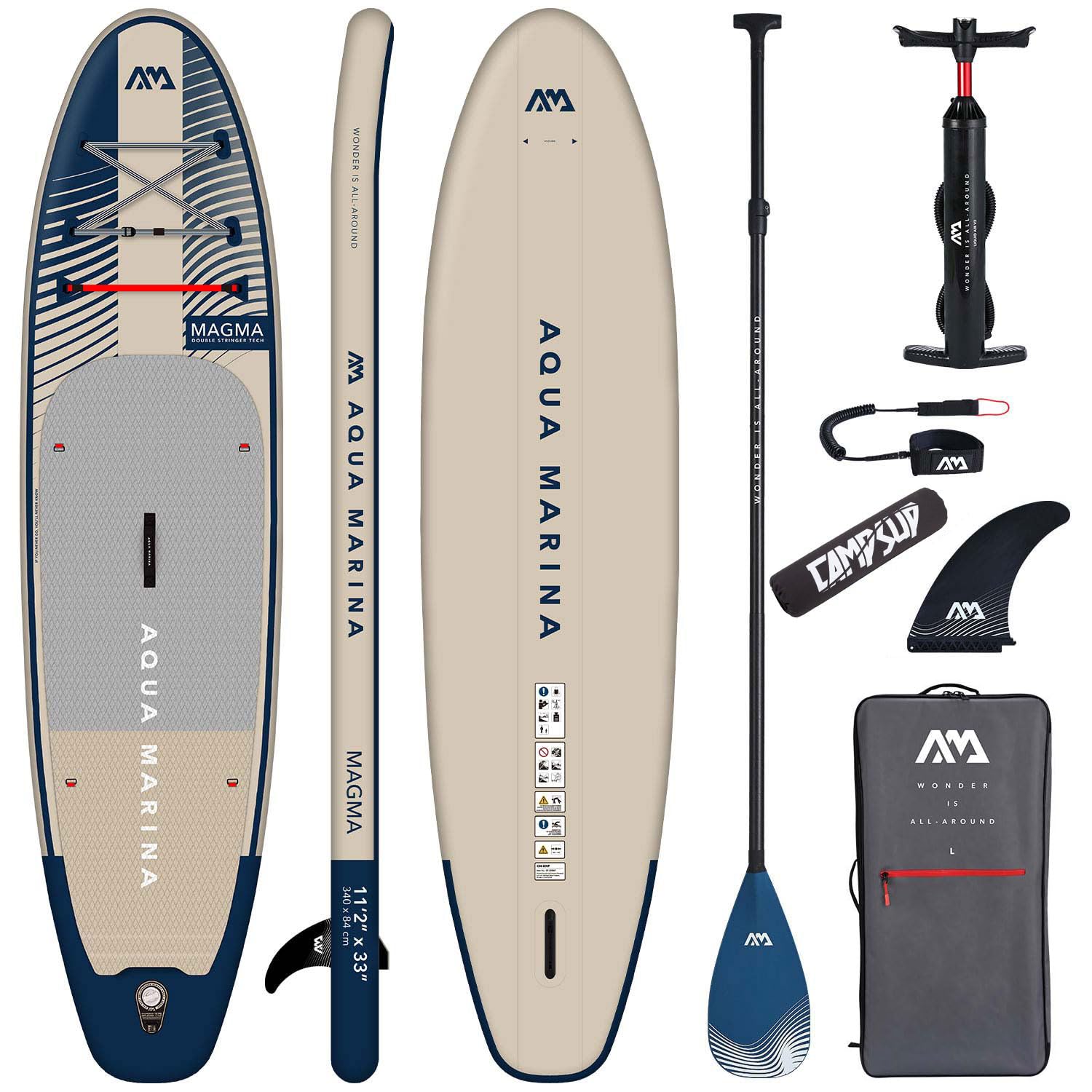 Aqua Marina Magma 11'2" – Aufblasbares SUP Board Allround für Anfänger – Stand Up Paddle Board Komplettset – Limited Edition Beige
