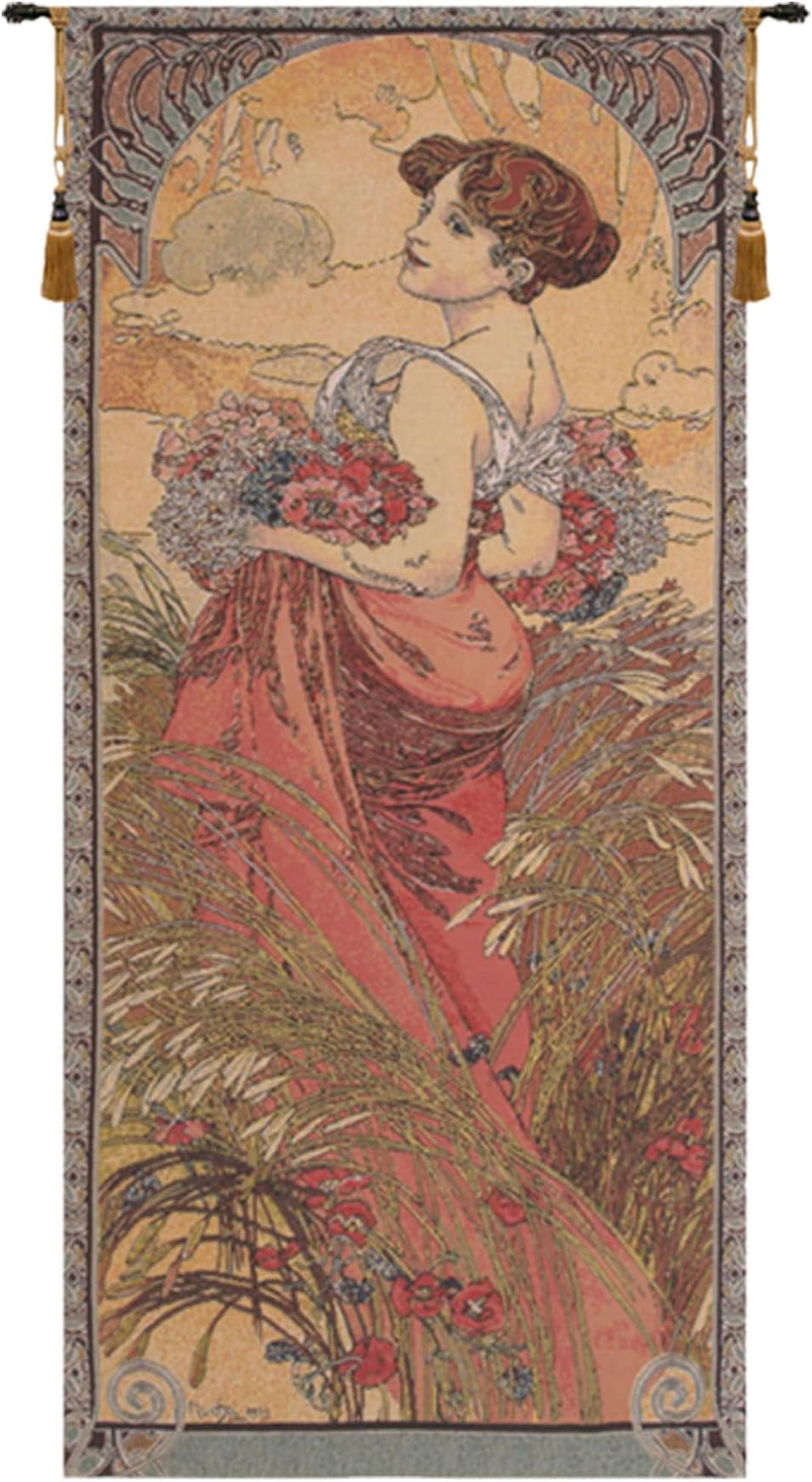 Charlotte Home Furnishings Inc Mucha Summer I Belgian Boho Tapestry Wall Hanging 39x 18 Inch Viscose Polyester Blend Cotton Wall Art Perfect for Home Decor and Wall Decor by Alphonse Mucha