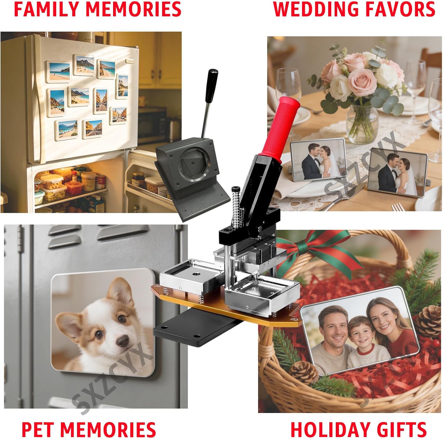 Photo Magnet Maker Machine kit 2.5x2.5 inch | Metal Machine + Paper Cutter + 100 Materials | Rectangle DIY Photo Fridge Magnet Press | Home Craft Workshop Use