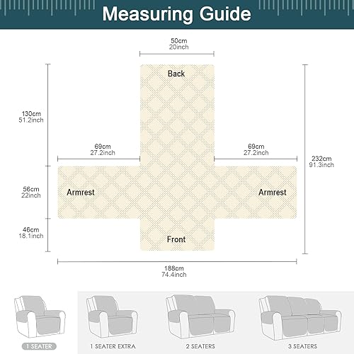 Miniatura 166 de TAOCOCO Funda para silla reclinable 100% impermeable, fundas antideslizantes para silla reclinable con bolsillo, protector de muebles lavable