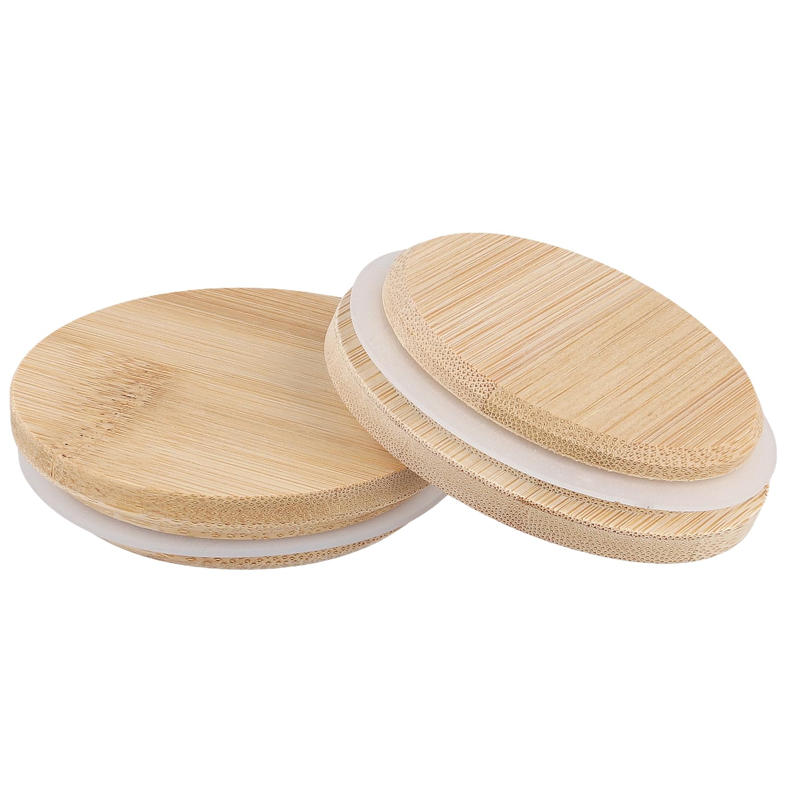 SINJEUN 24 pezzi, 8 x 8 cm, colore legno, coperchio in bambù, coperchio con guarnizione in silicone, coperchio in legno per barattoli, pentole per yogurt, feste