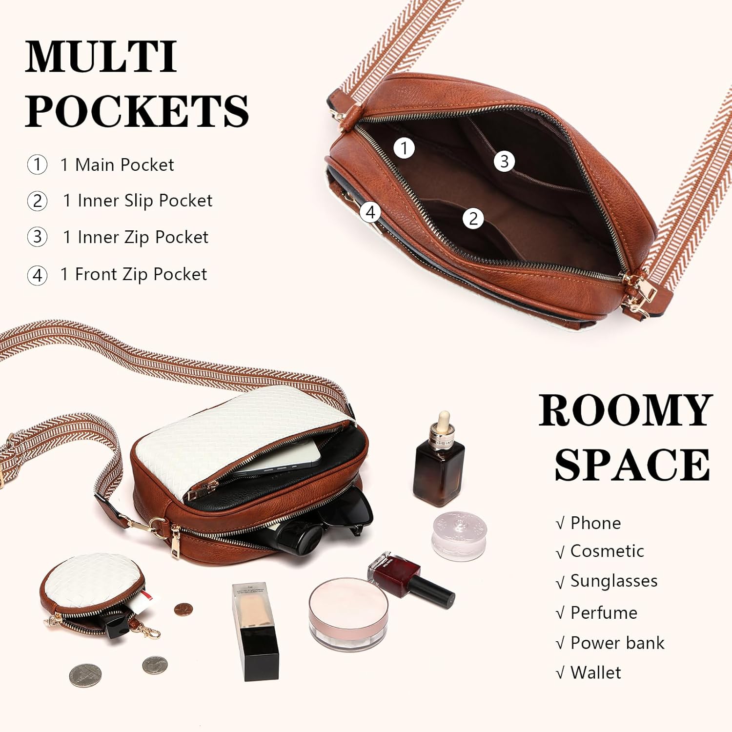 Crossbody Purses for Women Vegan Leather Small Handbags Bags with Detachable Coin Pouch Adjustable Guitar Wide Strap - Image 6